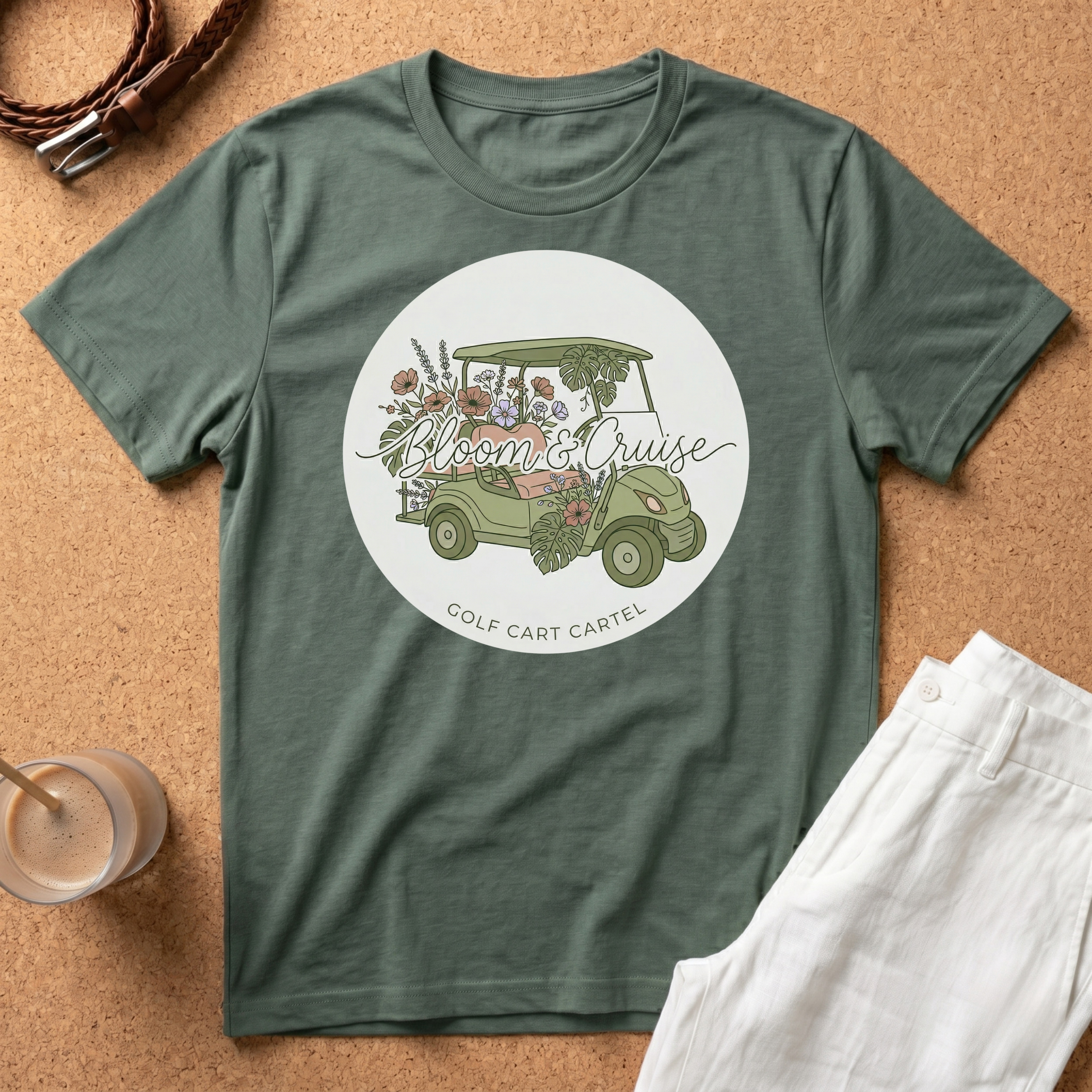 Golf Cart Cruise T-Shirt — Retro Floral Golf Cart Graphic Tee