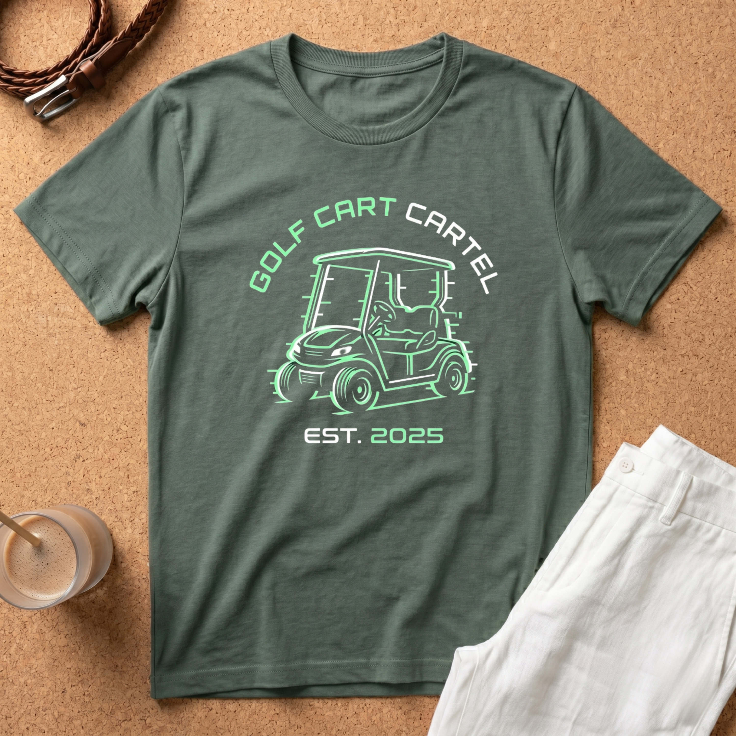 Golf Cart T-Shirt — "Golf Cart Cartel Est. 2025" Vintage Neon Crew Tee