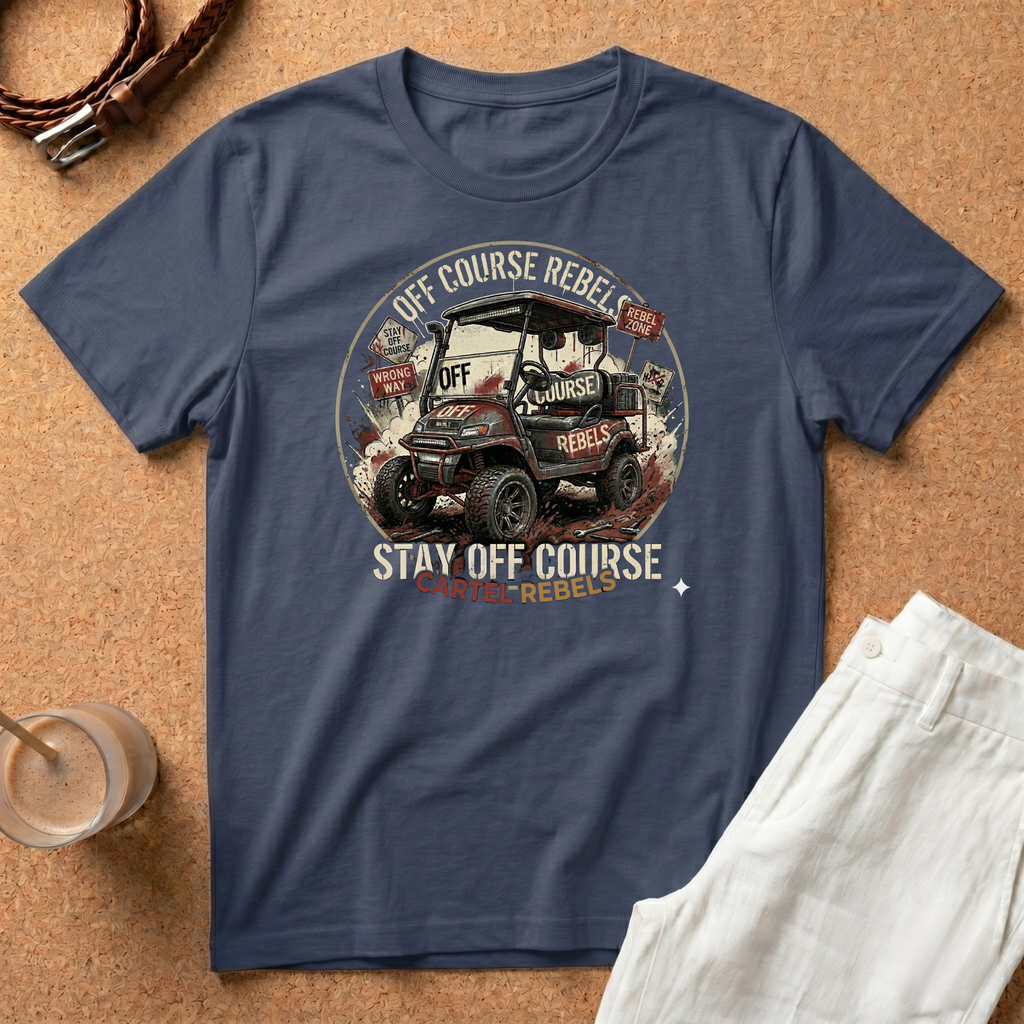 Stay Off Course Rebel T-Shirt – Golf Cart Cartel Adventure