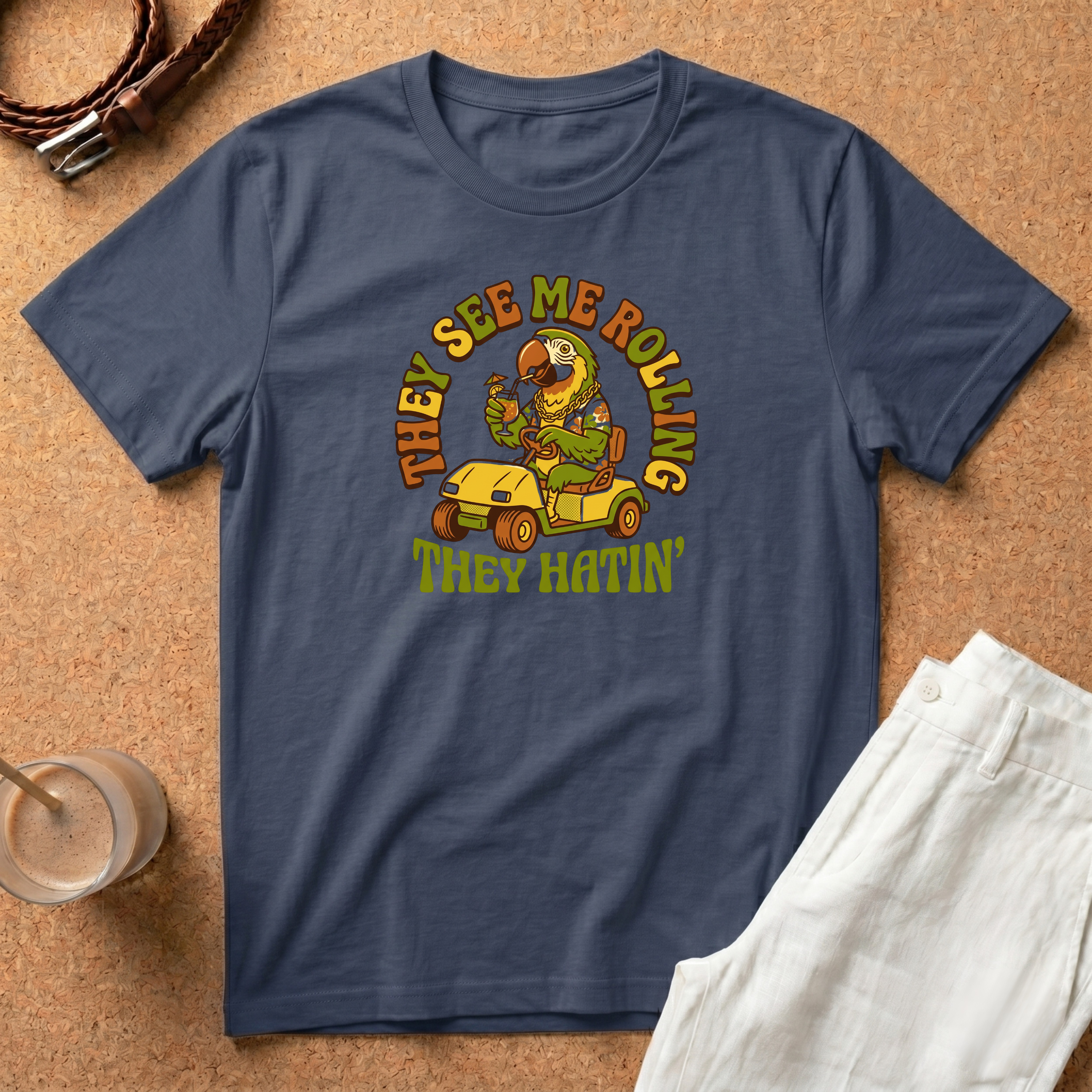 They See Me Rolling They Hatin' T-Shirt — Retro Golf Cart Humor Tee