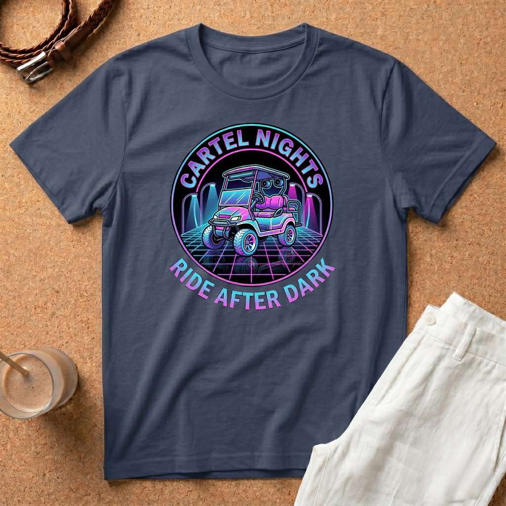 Cartel Nights Golf Cart T‑Shirt — "Ride After Dark" Retro Neon