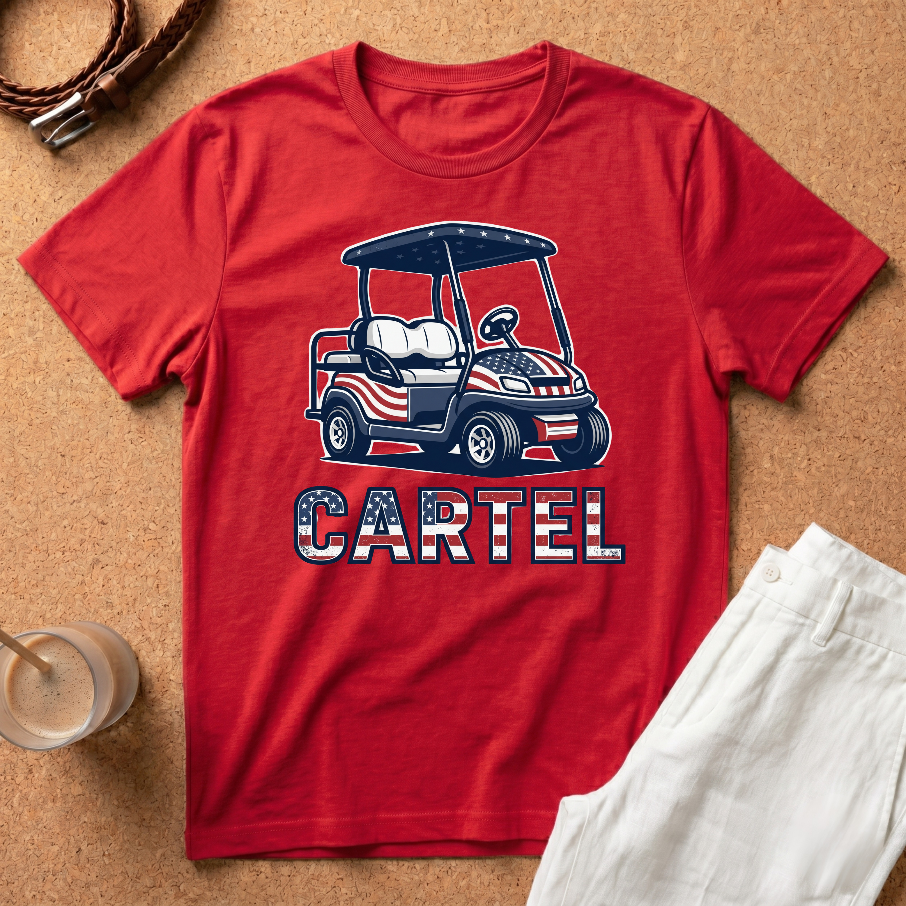 Golf Cart 'Cartel' T-Shirt – Patriotic American Flag Design