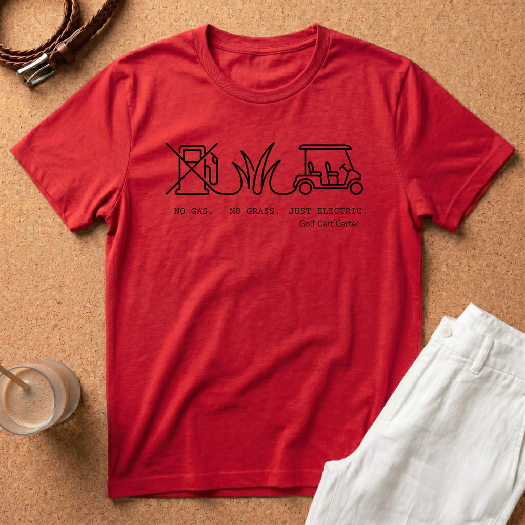 Golf Cart Rules T-Shirt — "Just Electric" Minimalist Golf Graphic Tee
