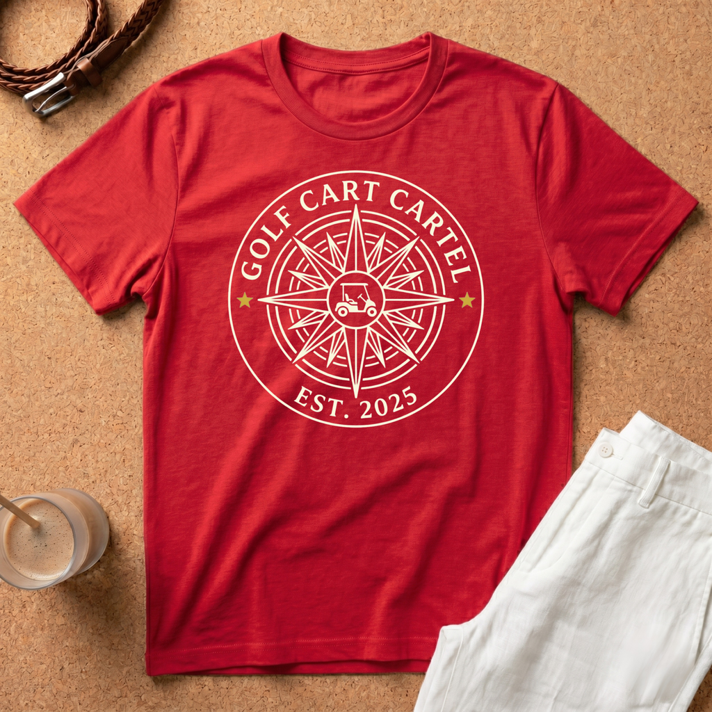 Golf Cart Cartel T-Shirt — Compass Logo Tee (Est. 2025)