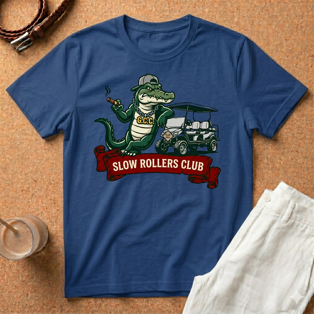Slow Rollers Club T-Shirt — Vintage Golf Cart Alligator Design