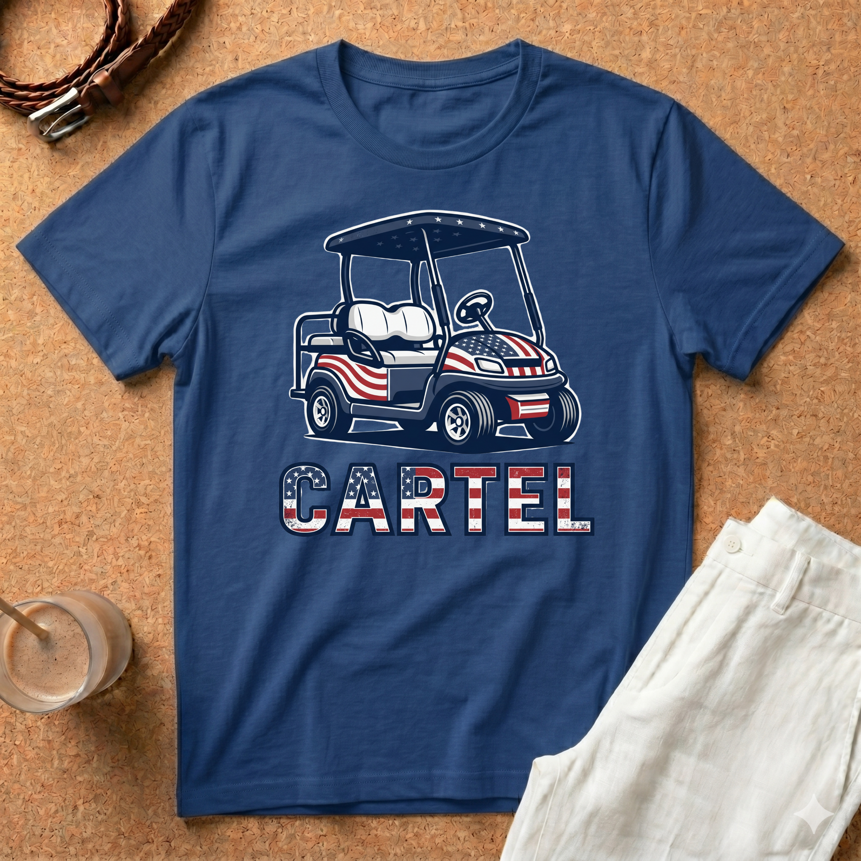 Golf Cart 'Cartel' T-Shirt – Patriotic American Flag Design