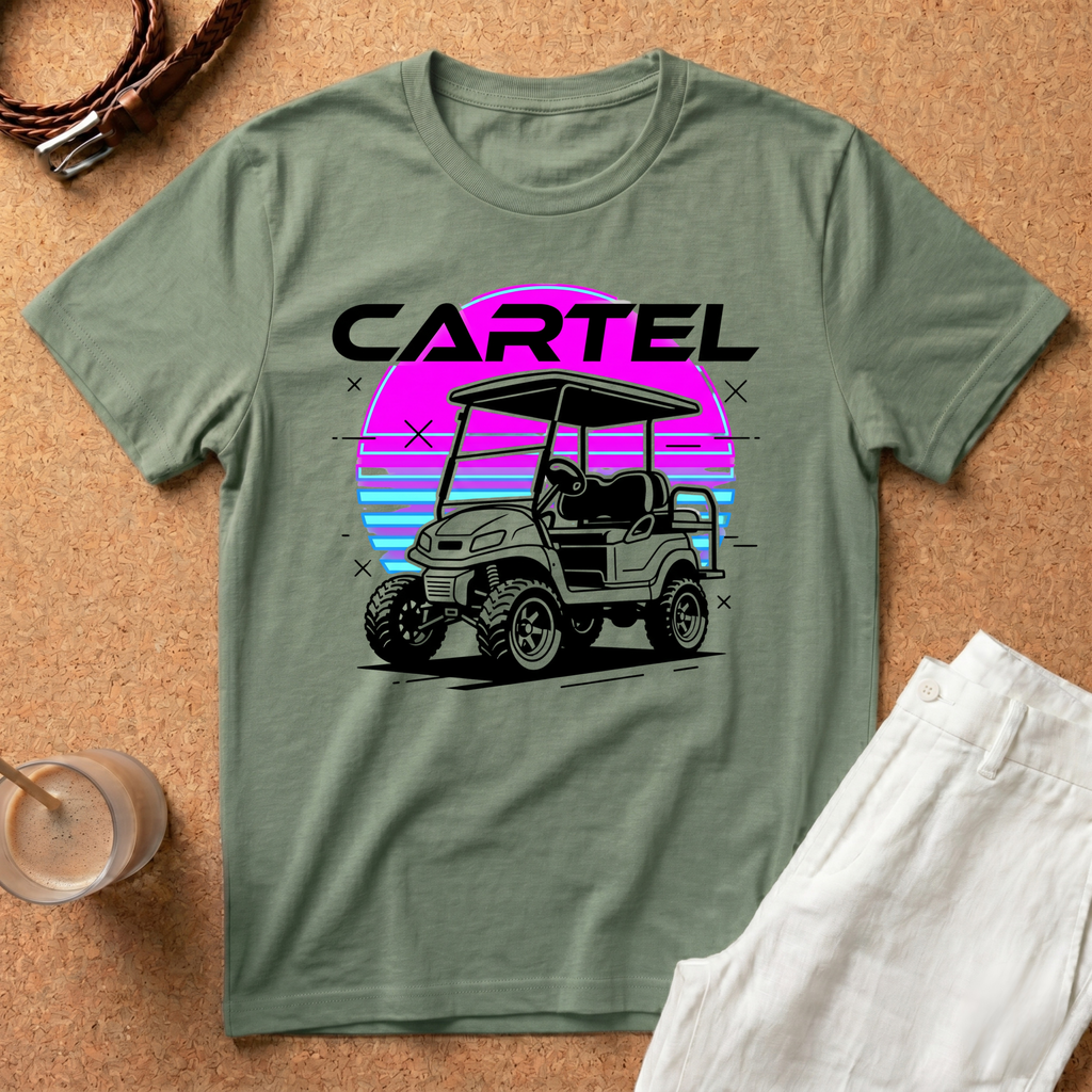 Cartel Golf Cart Retro 80s Sunset T-Shirt