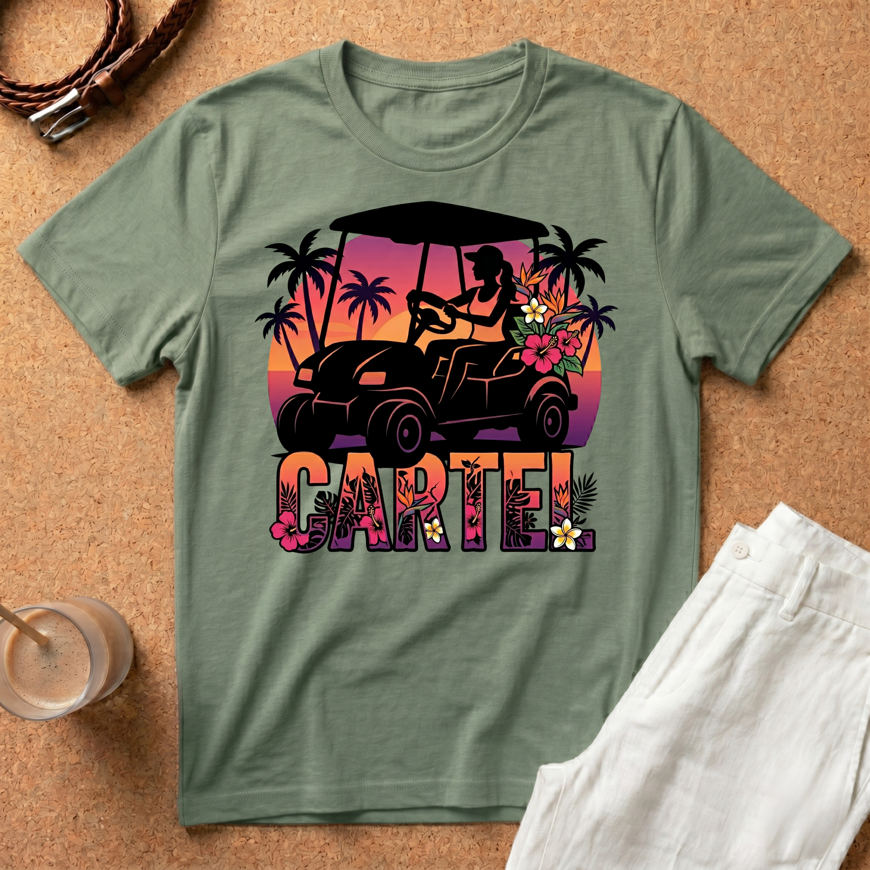 Cartel Golf Cart Sunset T-Shirt — Tropical Palm Beach Vibes