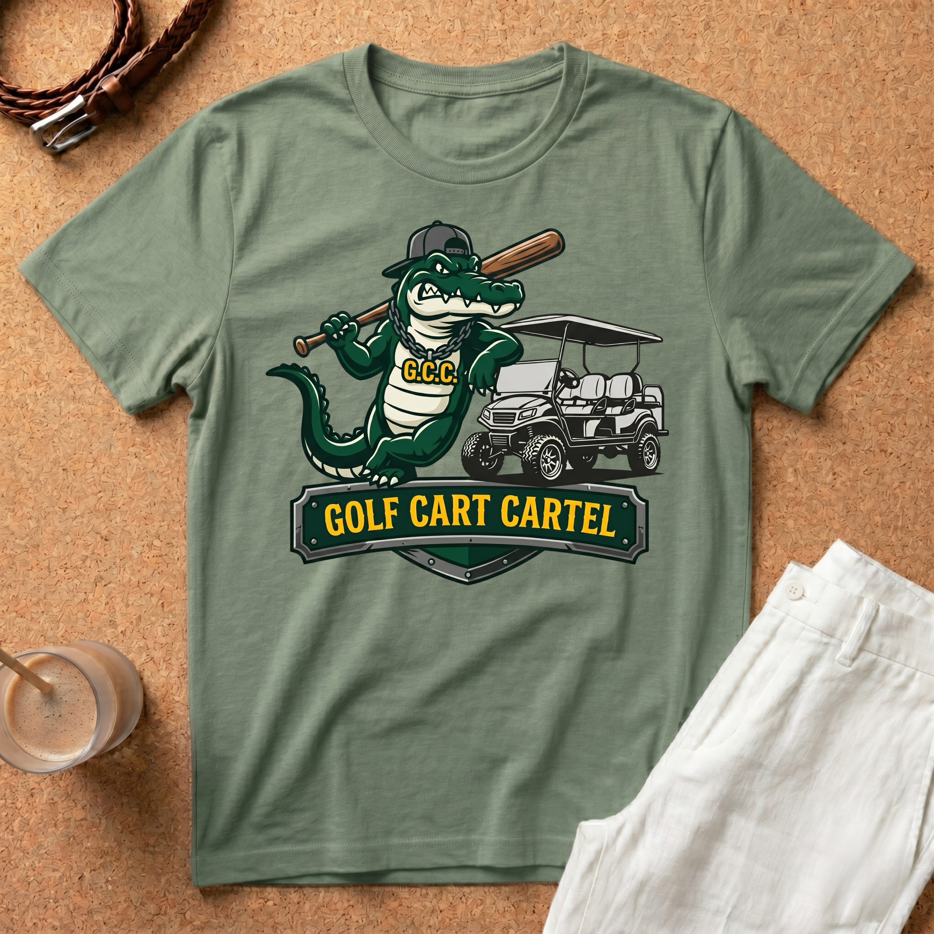 Golf Cart T-Shirt – 'Golf Cart Cartel' Alligator Mascot Graphic Tee