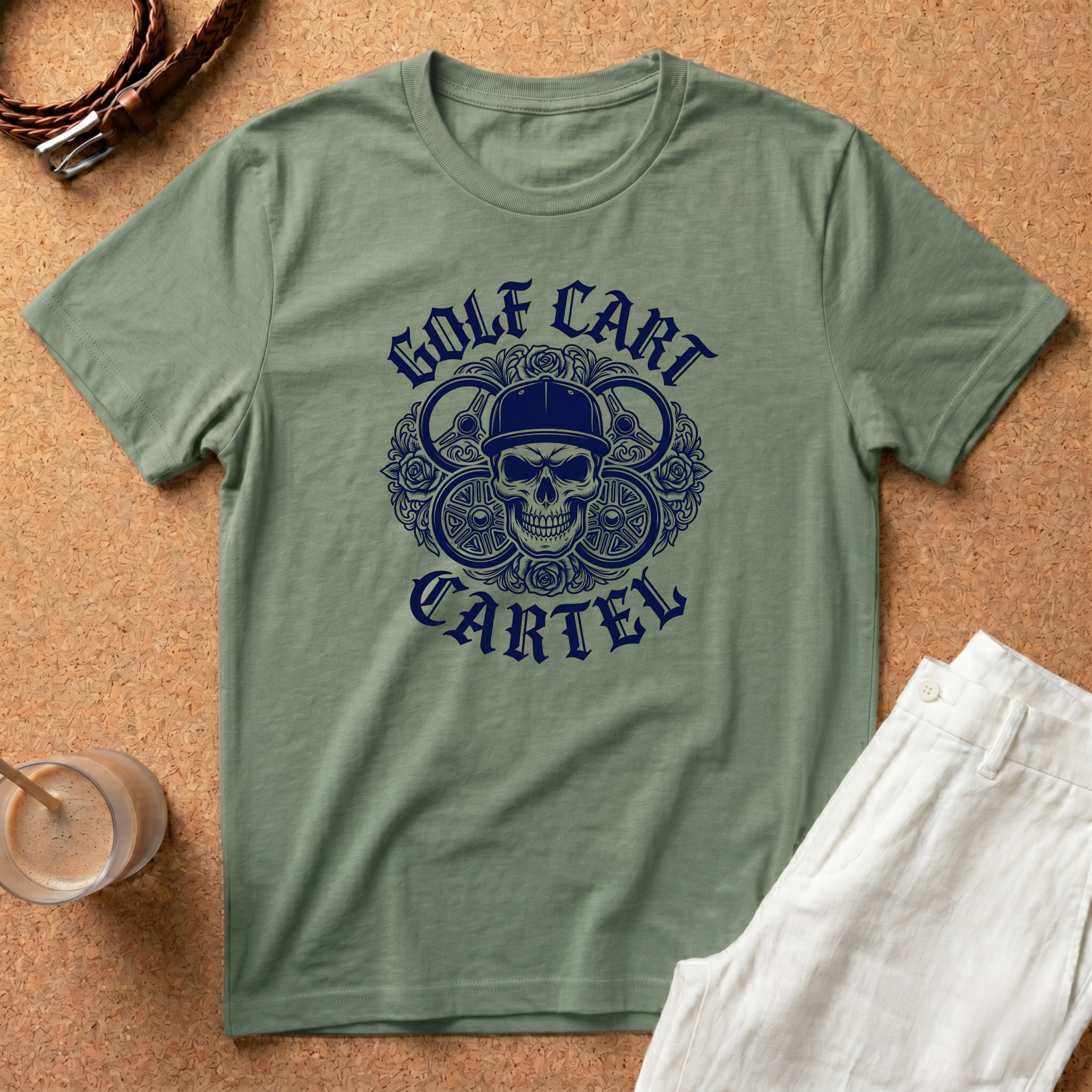 Golf Cart Cartel Skull T-Shirt — Vintage Golfing Crew Tee
