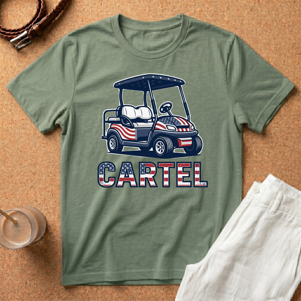 Golf Cart 'Cartel' T-Shirt – Patriotic American Flag Design