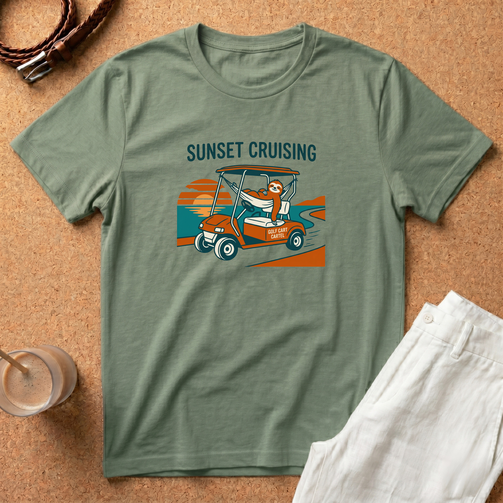 Sunset Cruising T-Shirt — Retro Golf Cart Graphic Tee