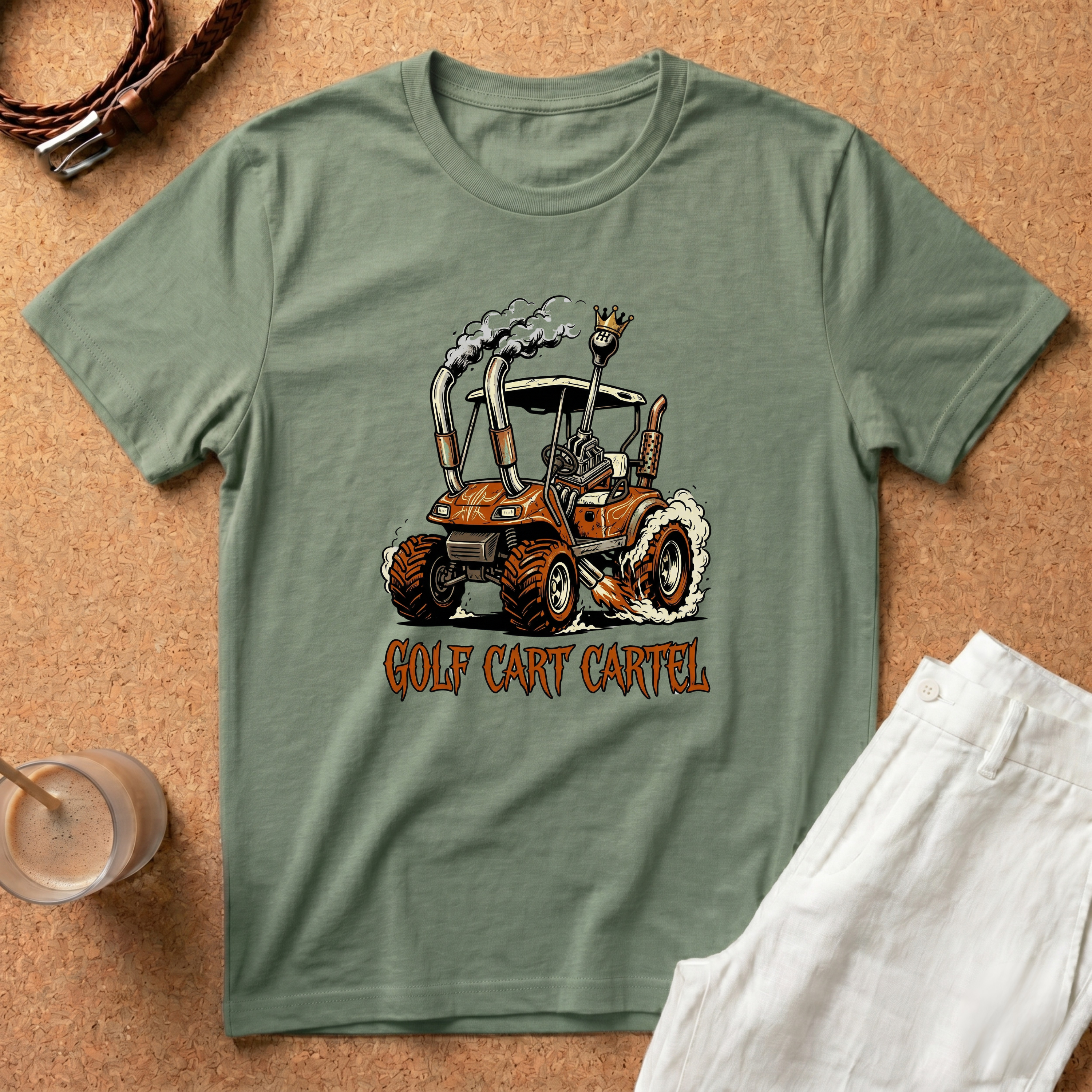 Golf Cart Cartel T-Shirt – Retro Smoking Golf Cart Graphic Tee