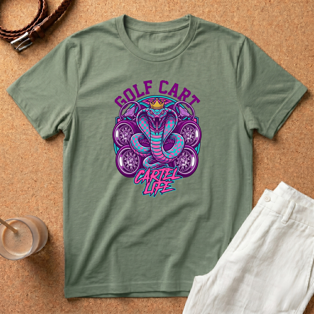 Golf Cart Cobra T-Shirt — 'Cartel Life' Retro Golfing Graphic Tee