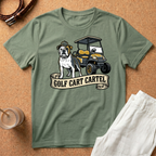 Golf Cart T‑Shirt — 'Golf Cart Cartel' Bulldog & Golf Buggy Graphic Tee