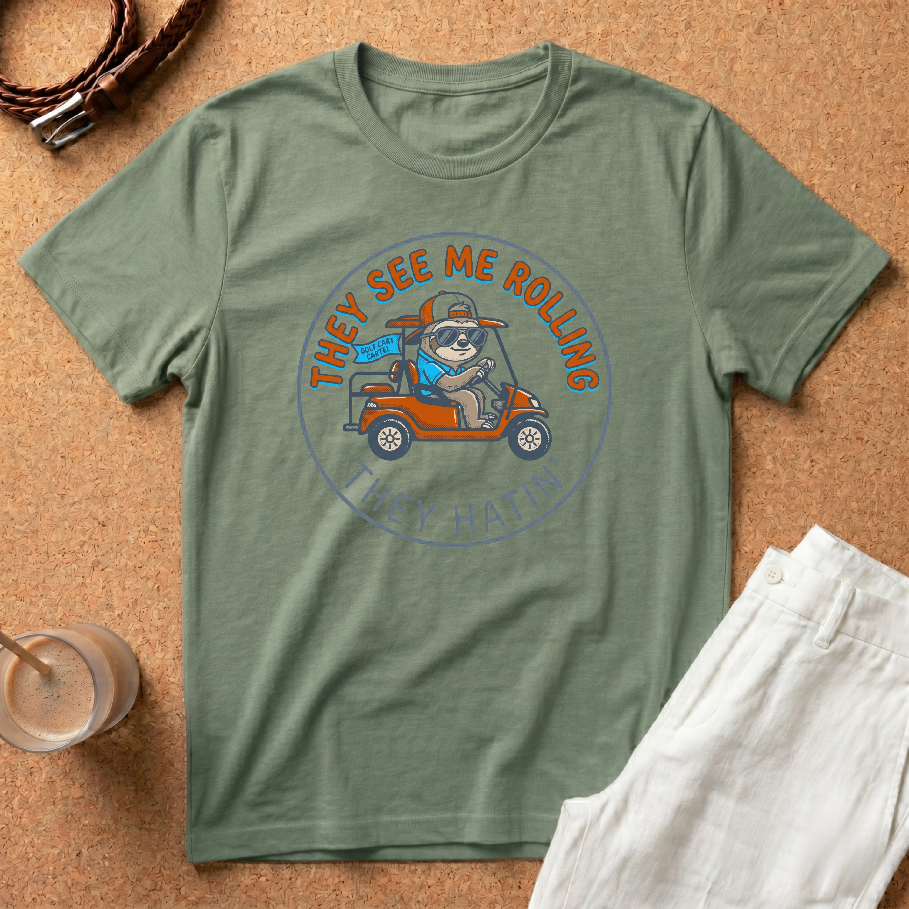They See Me Rolling Golf Cart T-Shirt — Funny Sloth ‘They Hatin’ Design