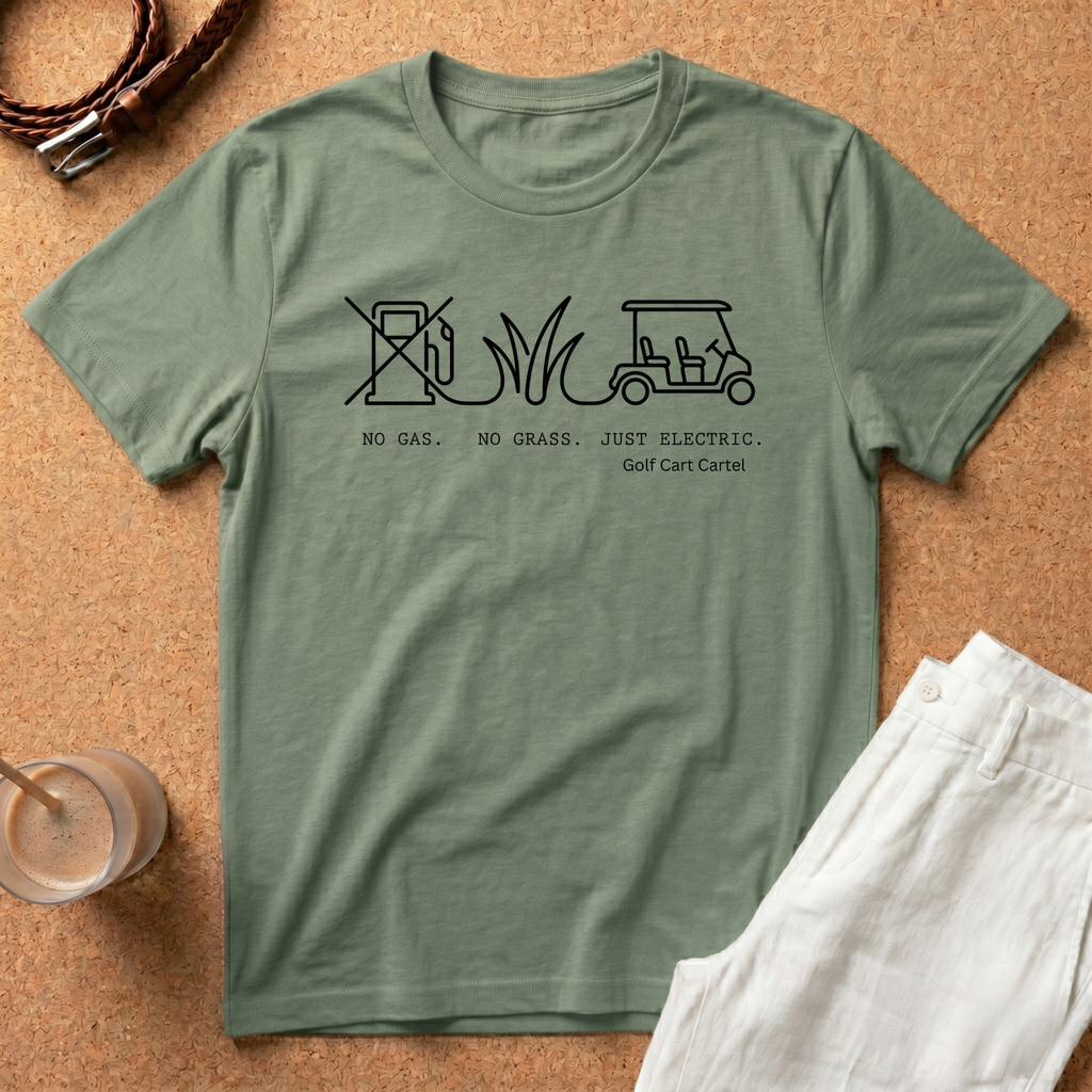 Golf Cart Rules T-Shirt — "Just Electric" Minimalist Golf Graphic Tee