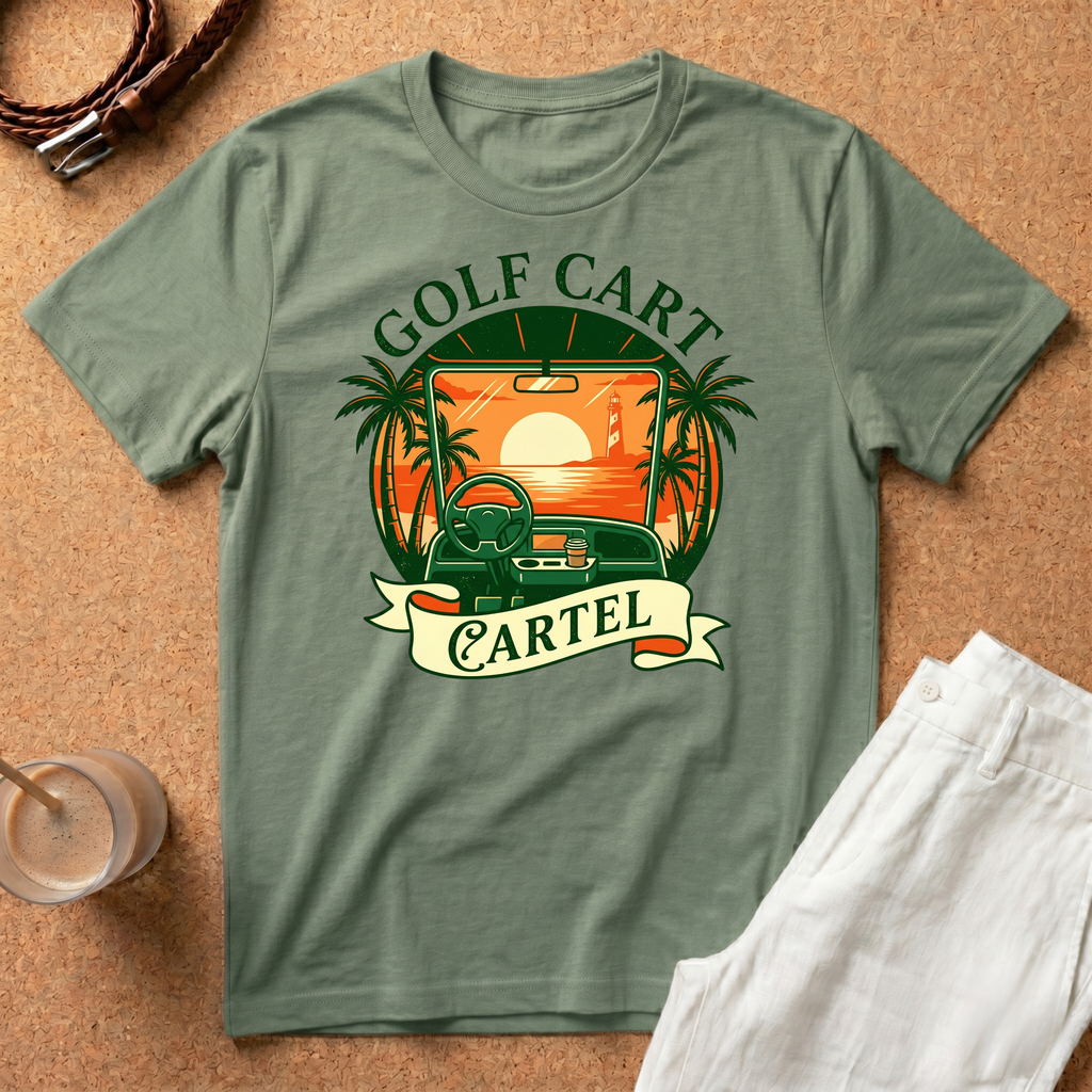 Golf Cart T-Shirt – Retro Sunset 'Golf Cart Cartel' Graphic Tee