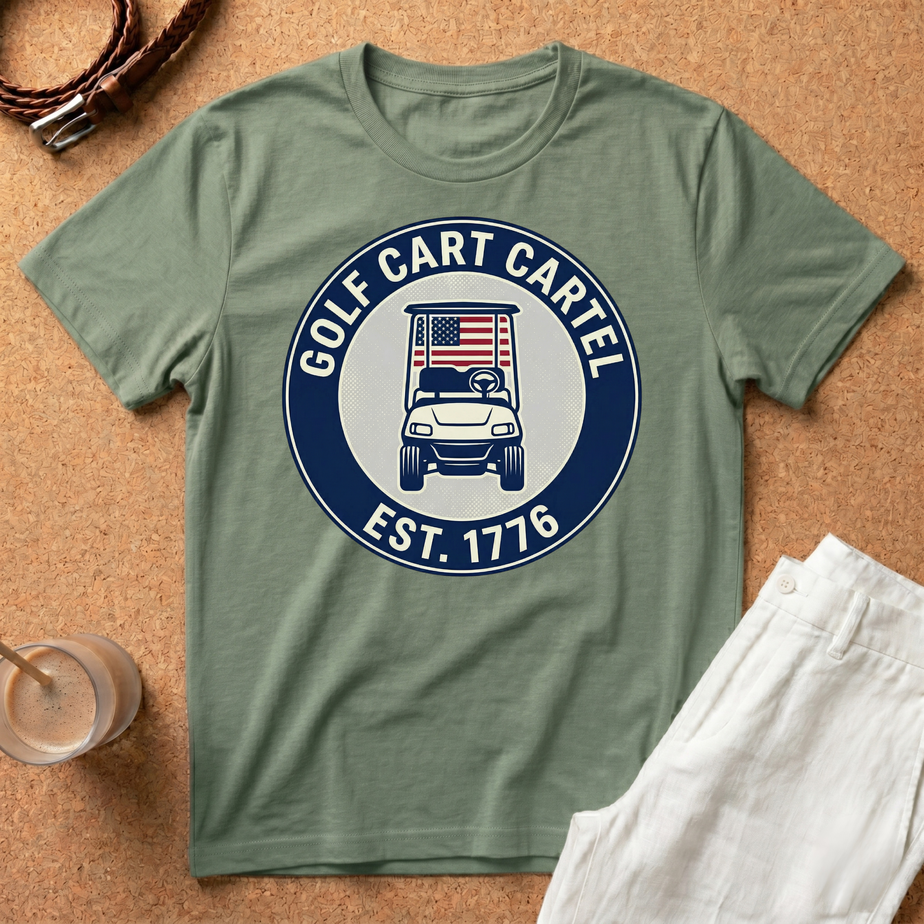 Golf Cart T-Shirt – 'Golf Cart Cartel Est. 1776' Patriotic Golf Tee