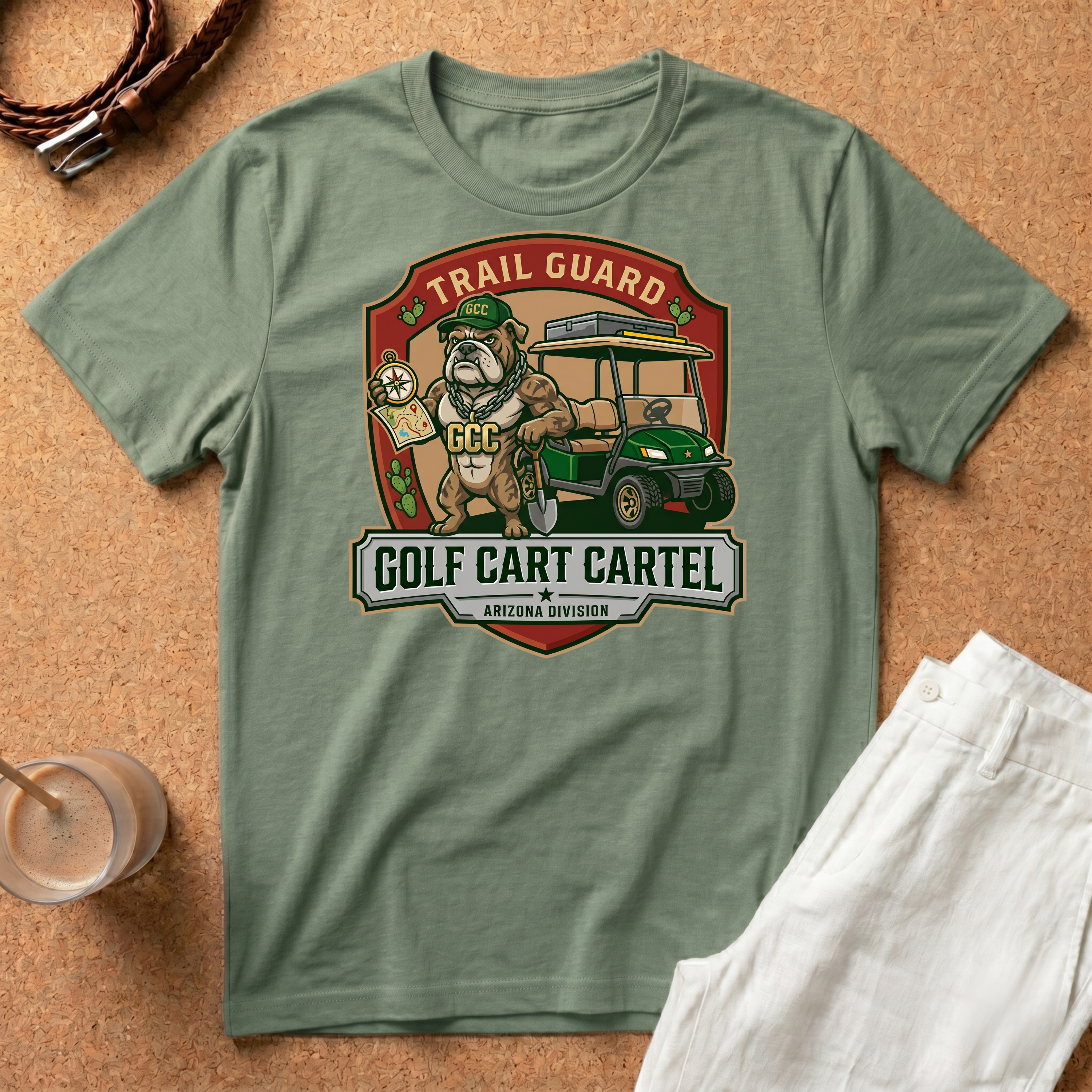 Golf Cart Cartel Trail Guard T-Shirt — Funny Golfing Badge Tee