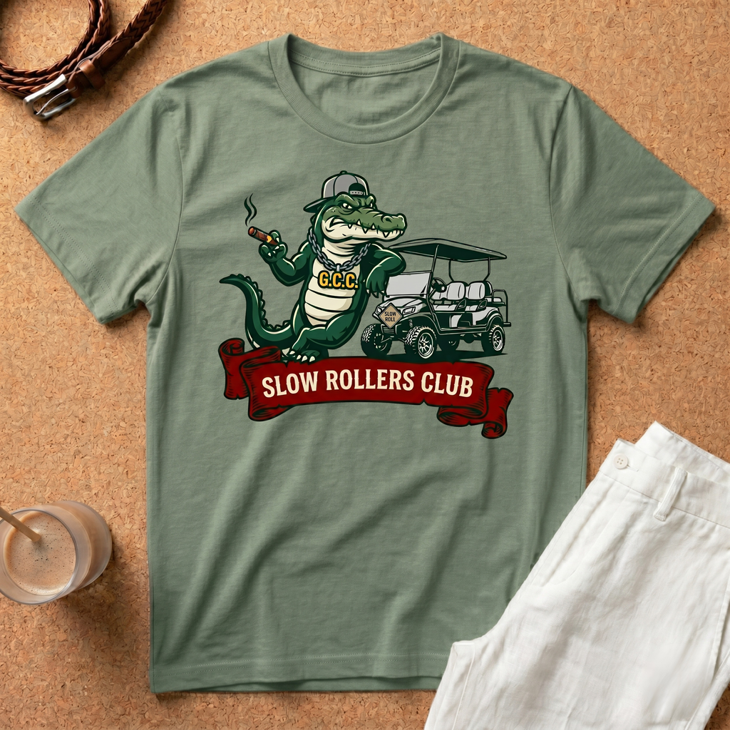 Slow Rollers Club T-Shirt — Vintage Golf Cart Alligator Design