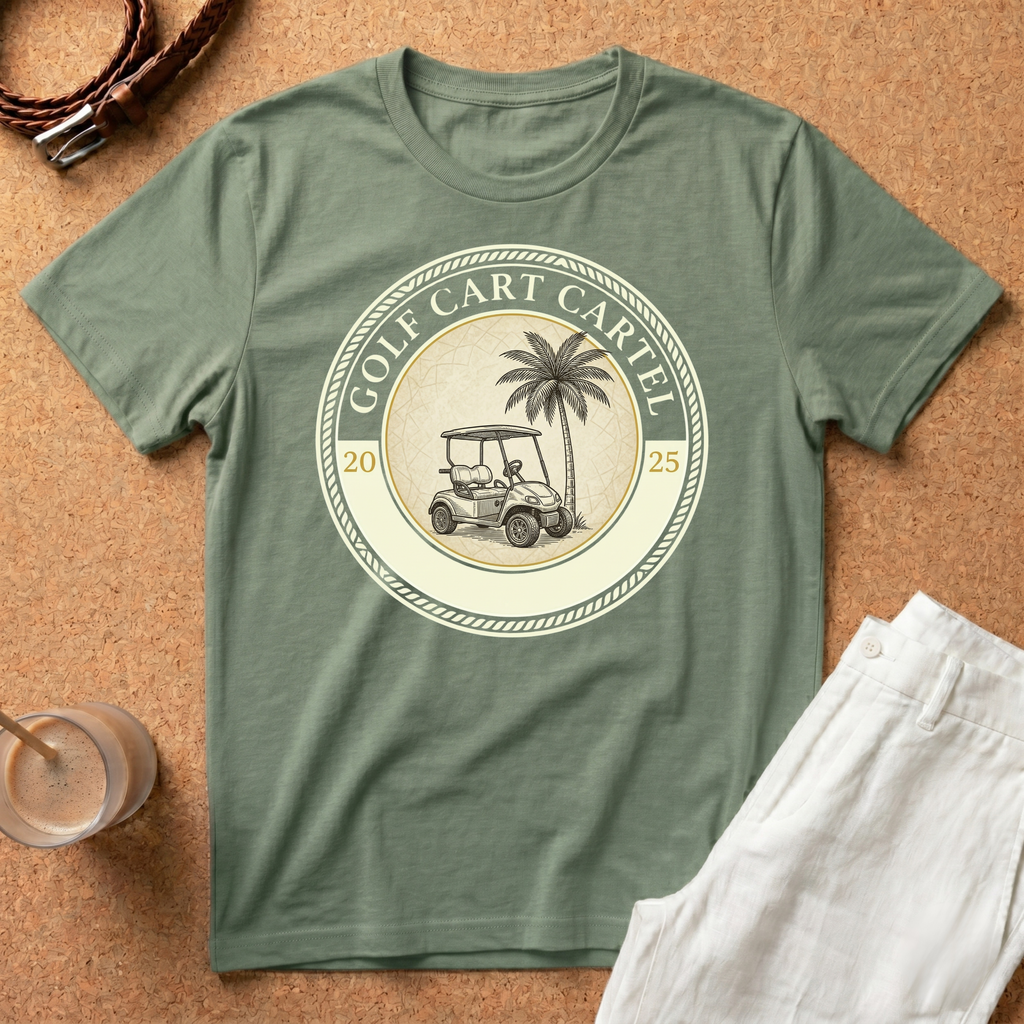 Golf Cart Cartel T-Shirt — Vintage Palm & Cart Design (Since 2025)