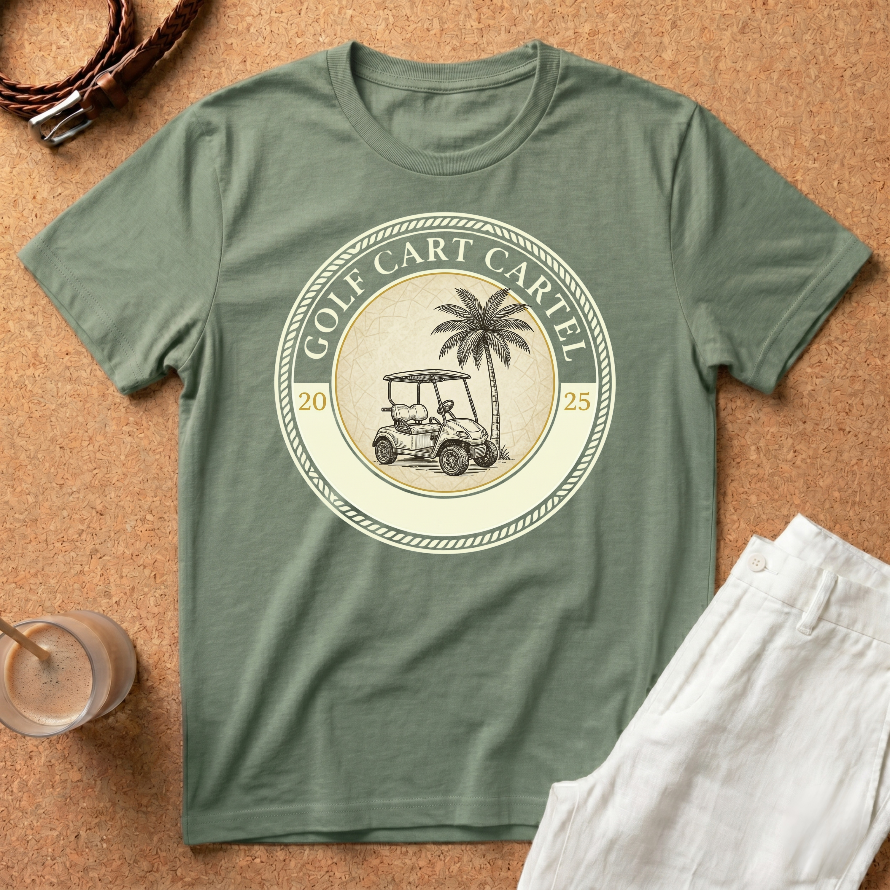 Golf Cart Cartel T-Shirt — Vintage Palm & Cart Design (Since 2025)