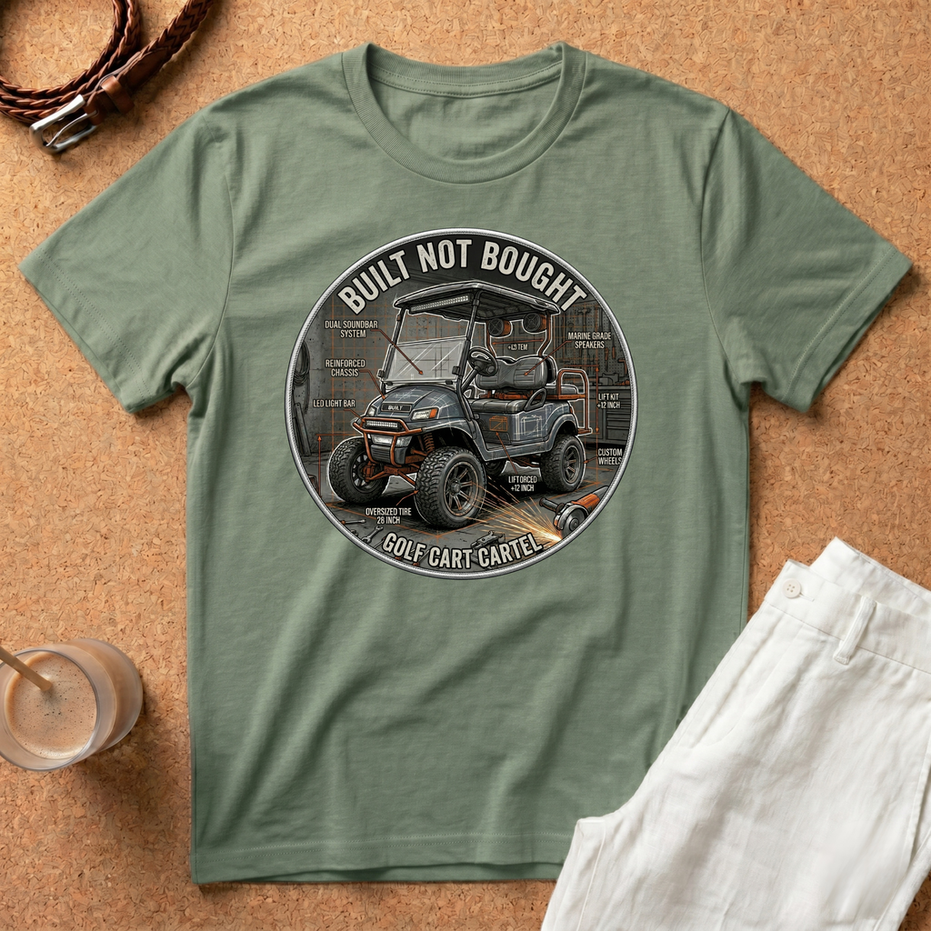 Built Not Bought Golf Cart T-Shirt — Vintage Custom Golf Cart Mechanic Tee