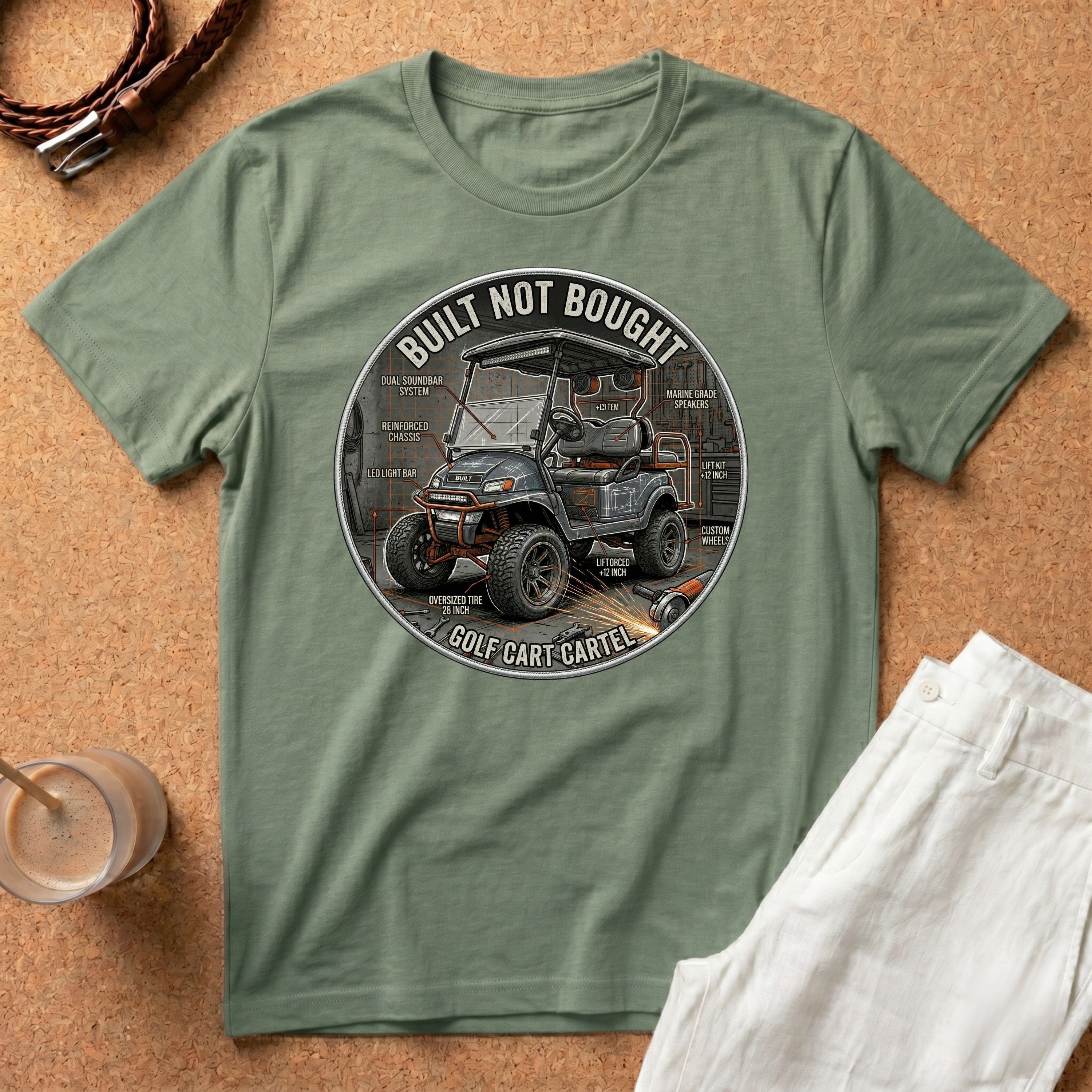 Built Not Bought Golf Cart T-Shirt — Vintage Custom Golf Cart Mechanic Tee