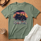 Golf Cart Cartel T-Shirt — Retro Sunset Golf Cart Tee