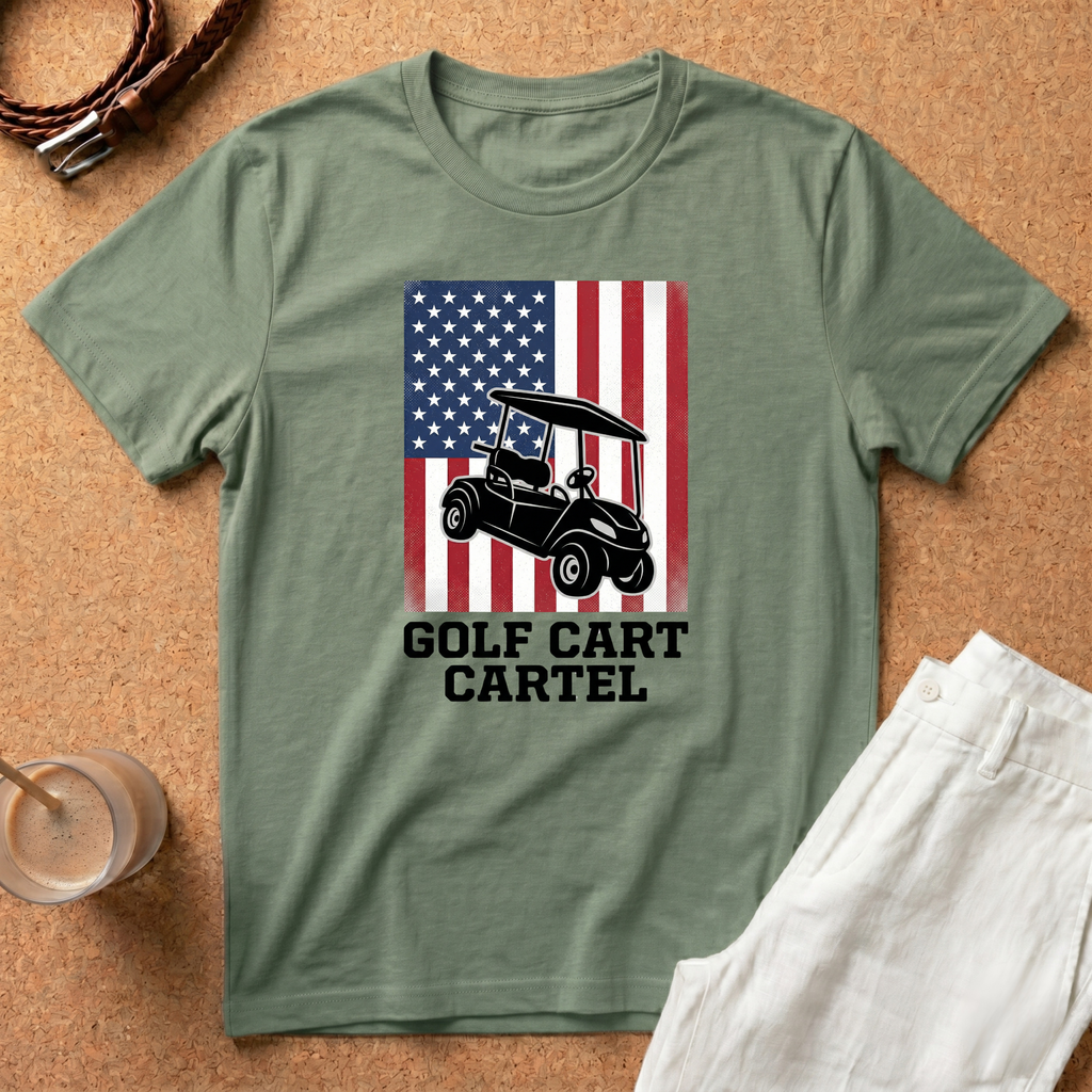 Golf Cart Cartel T-Shirt — "Golf Cart Cartel" American Flag Golf Shirt