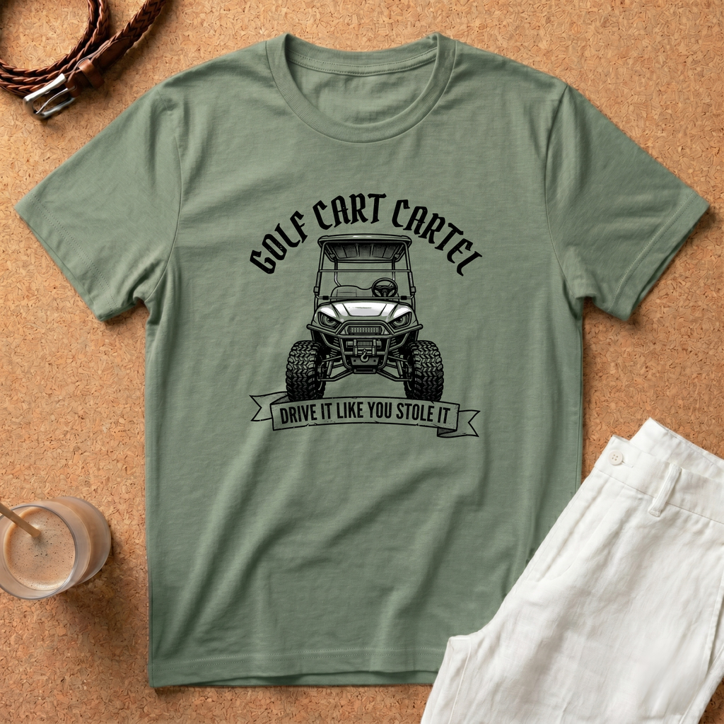Golf Cart T-Shirt — "Golf Cart Cartel: Drive It Like You Stole It" Graphic Tee