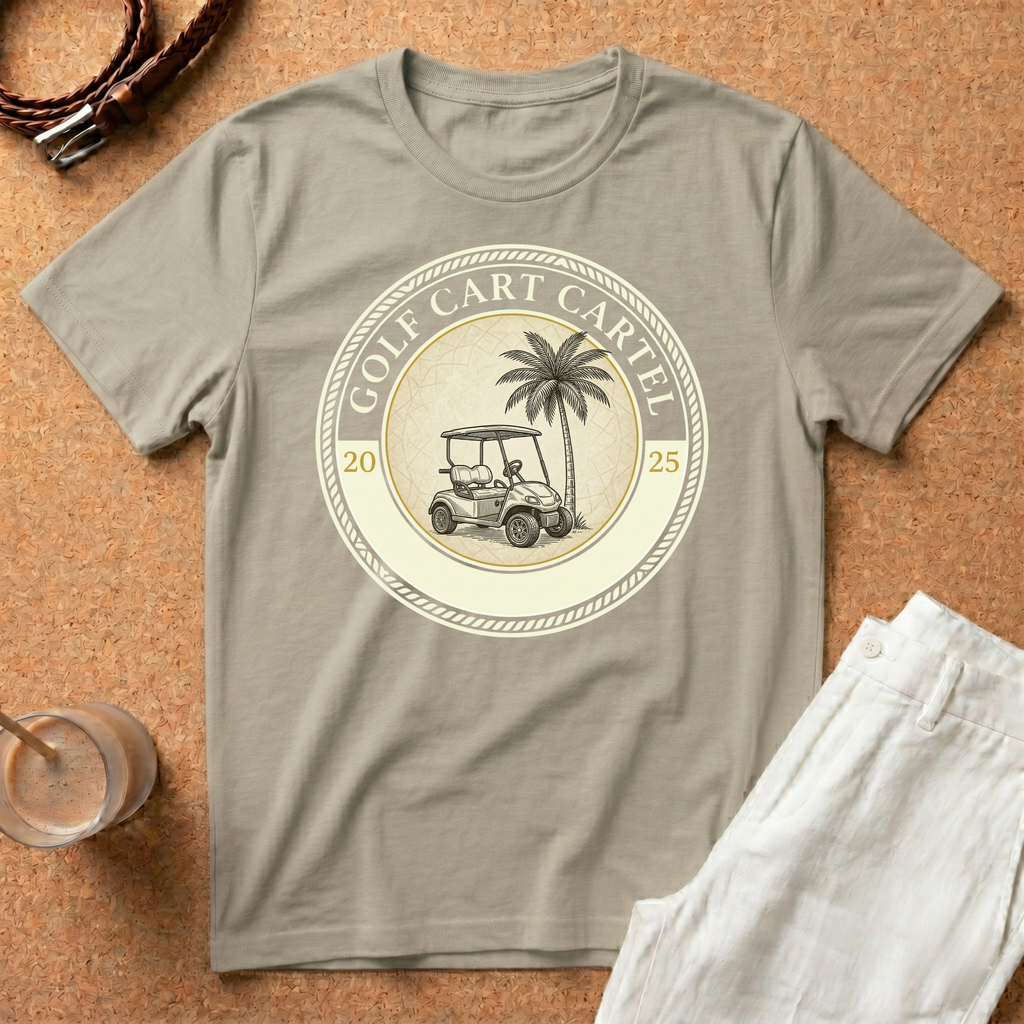 Golf Cart Cartel T-Shirt — Vintage Palm & Cart Design (Since 2025)