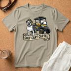 Golf Cart T‑Shirt — 'Golf Cart Cartel' Bulldog & Golf Buggy Graphic Tee