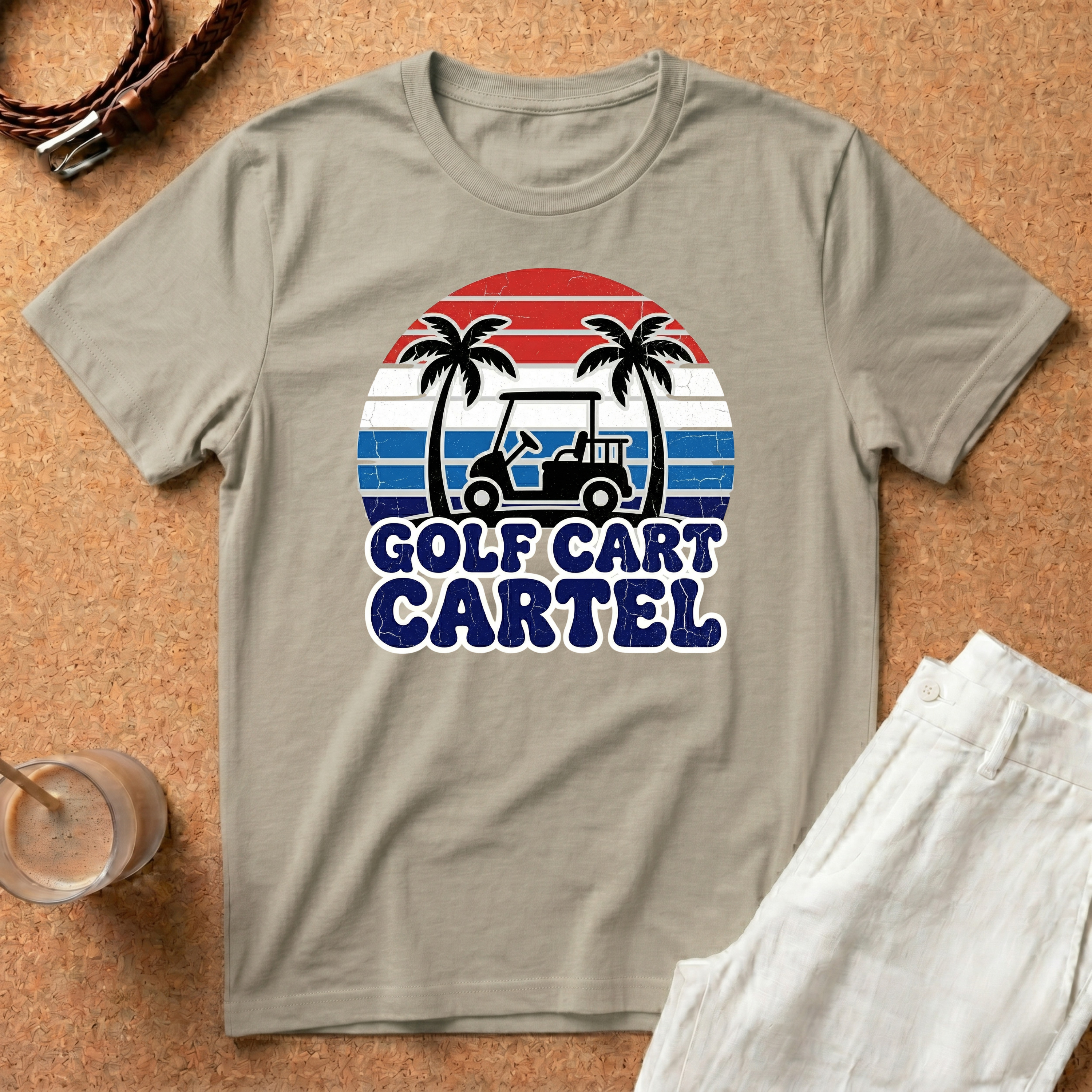 Golf Cart Cartel T-Shirt — Retro Palm Tree Golfing Tee