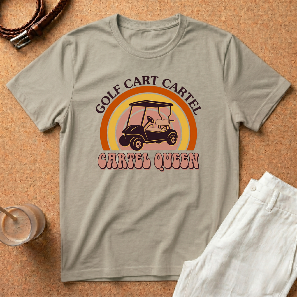 Golf Cart Cartel "Cartel Queen" T-Shirt — Retro Golf Cart Tee for Women & Golfers