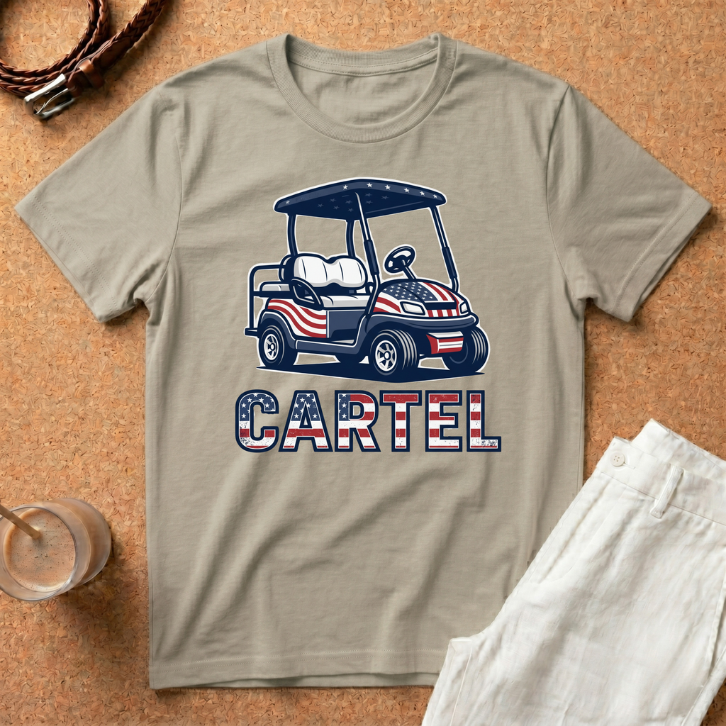 Golf Cart 'Cartel' T-Shirt – Patriotic American Flag Design