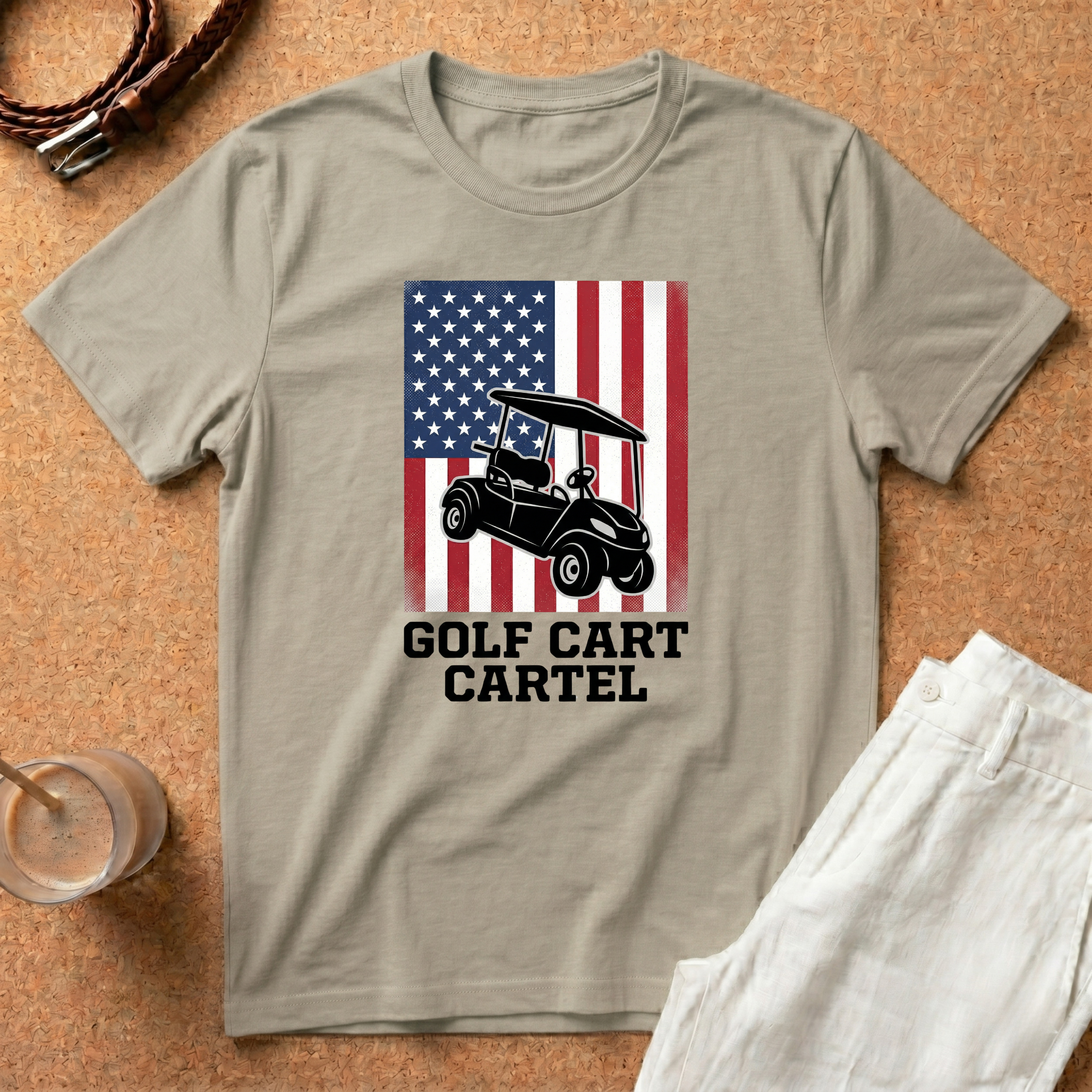 Golf Cart Cartel T-Shirt — "Golf Cart Cartel" American Flag Golf Shirt