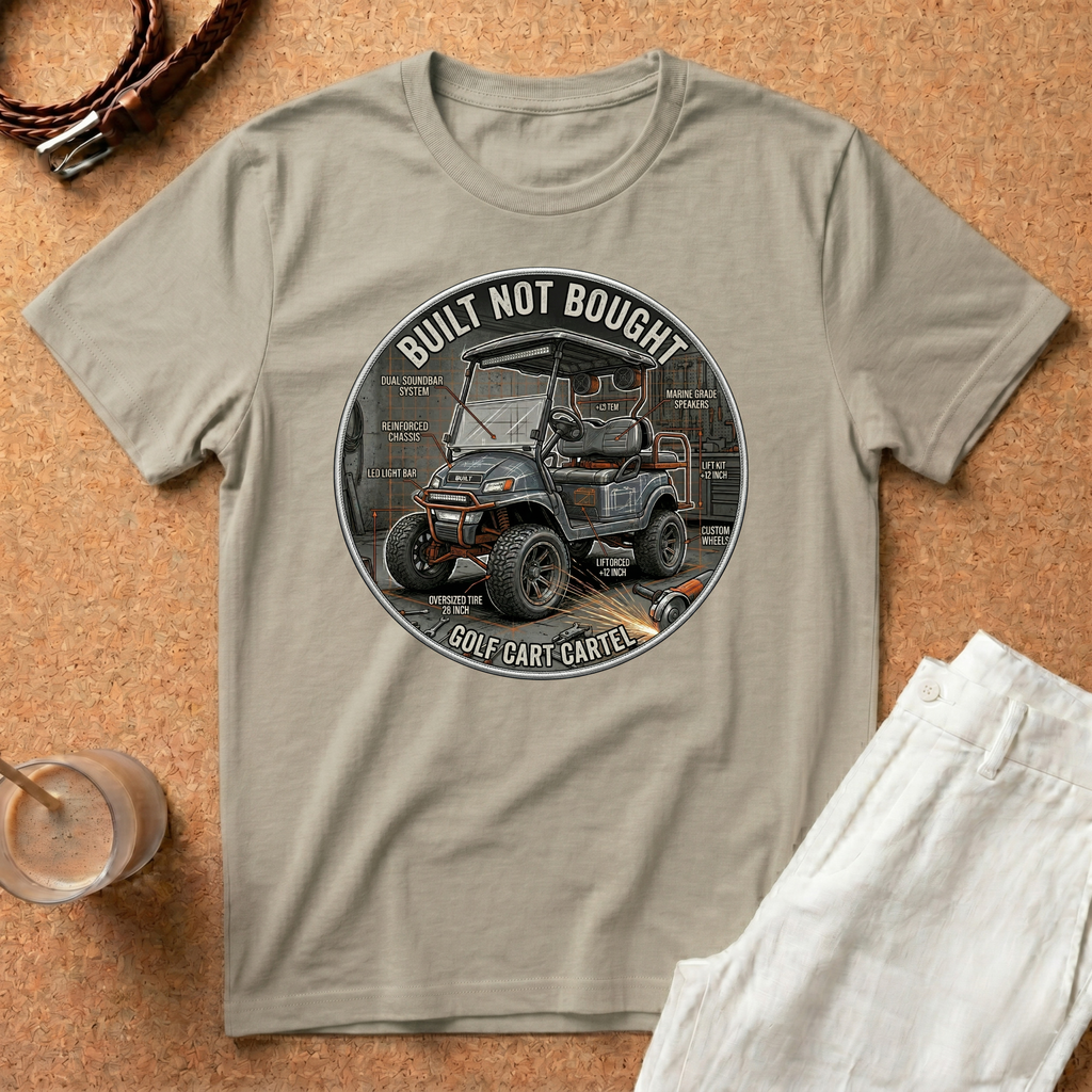 Built Not Bought Golf Cart T-Shirt — Vintage Custom Golf Cart Mechanic Tee