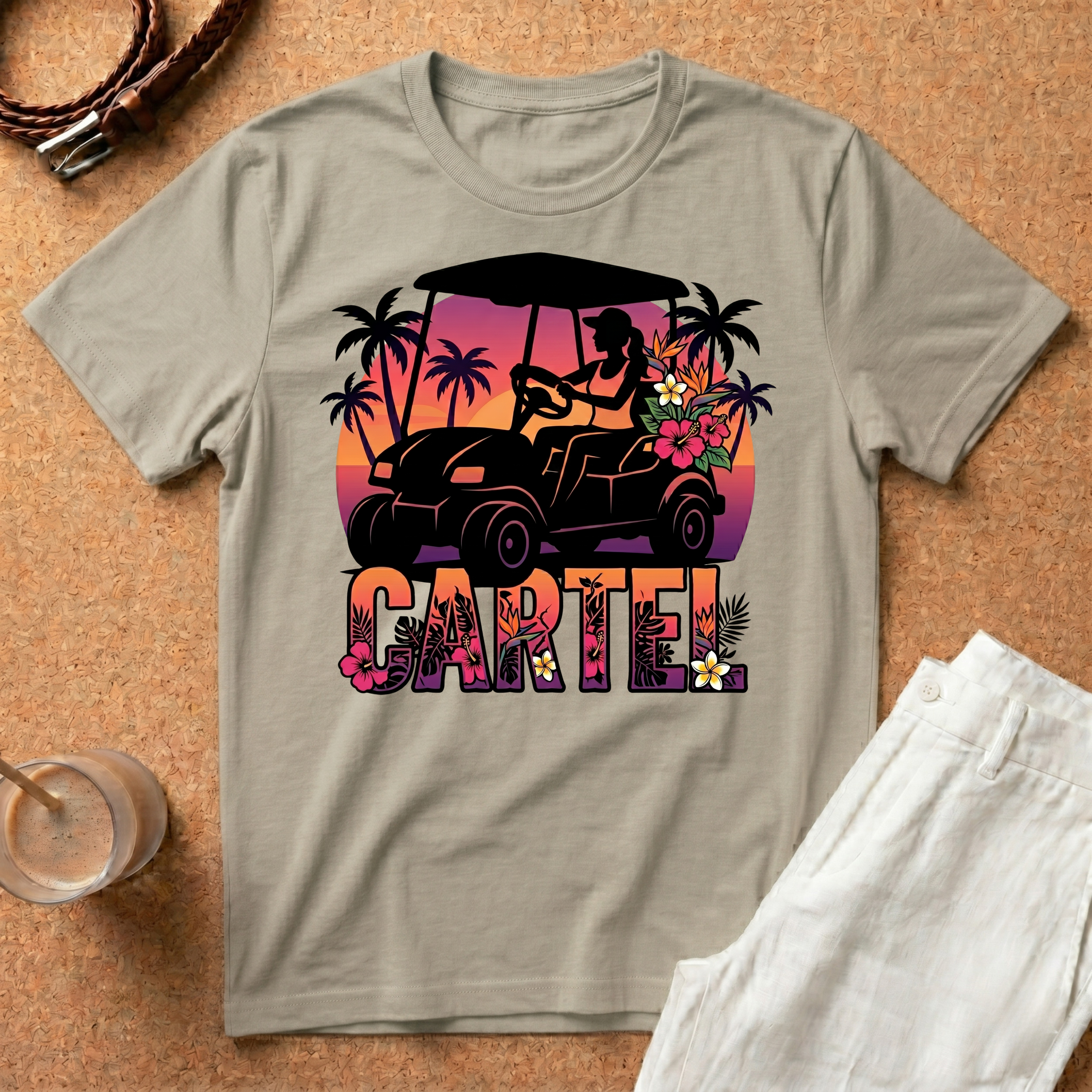 Cartel Golf Cart Sunset T-Shirt — Tropical Palm Beach Vibes