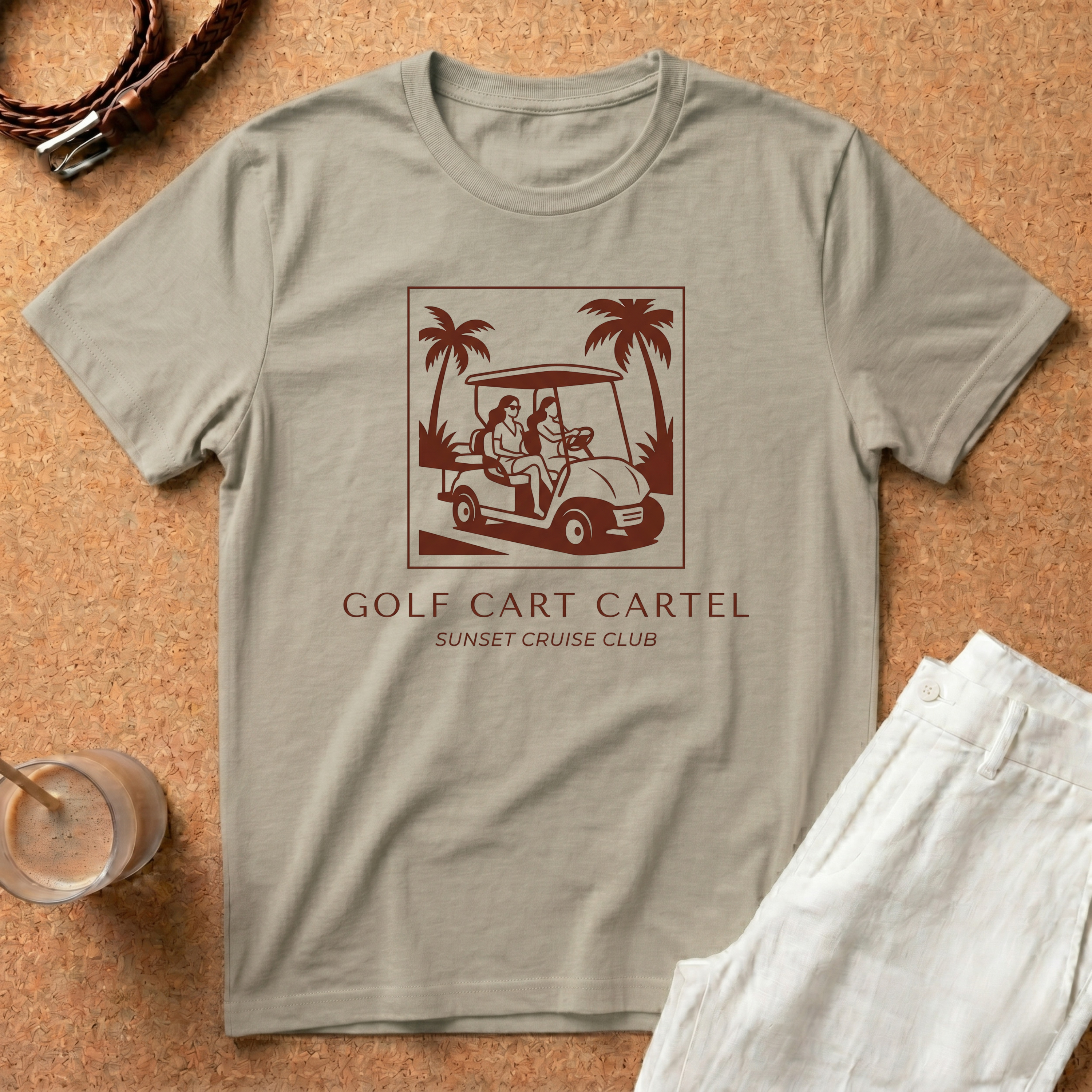 Golf Cart Cartel T-Shirt — Sunset Cruise Club Retro Palm Beach Tee