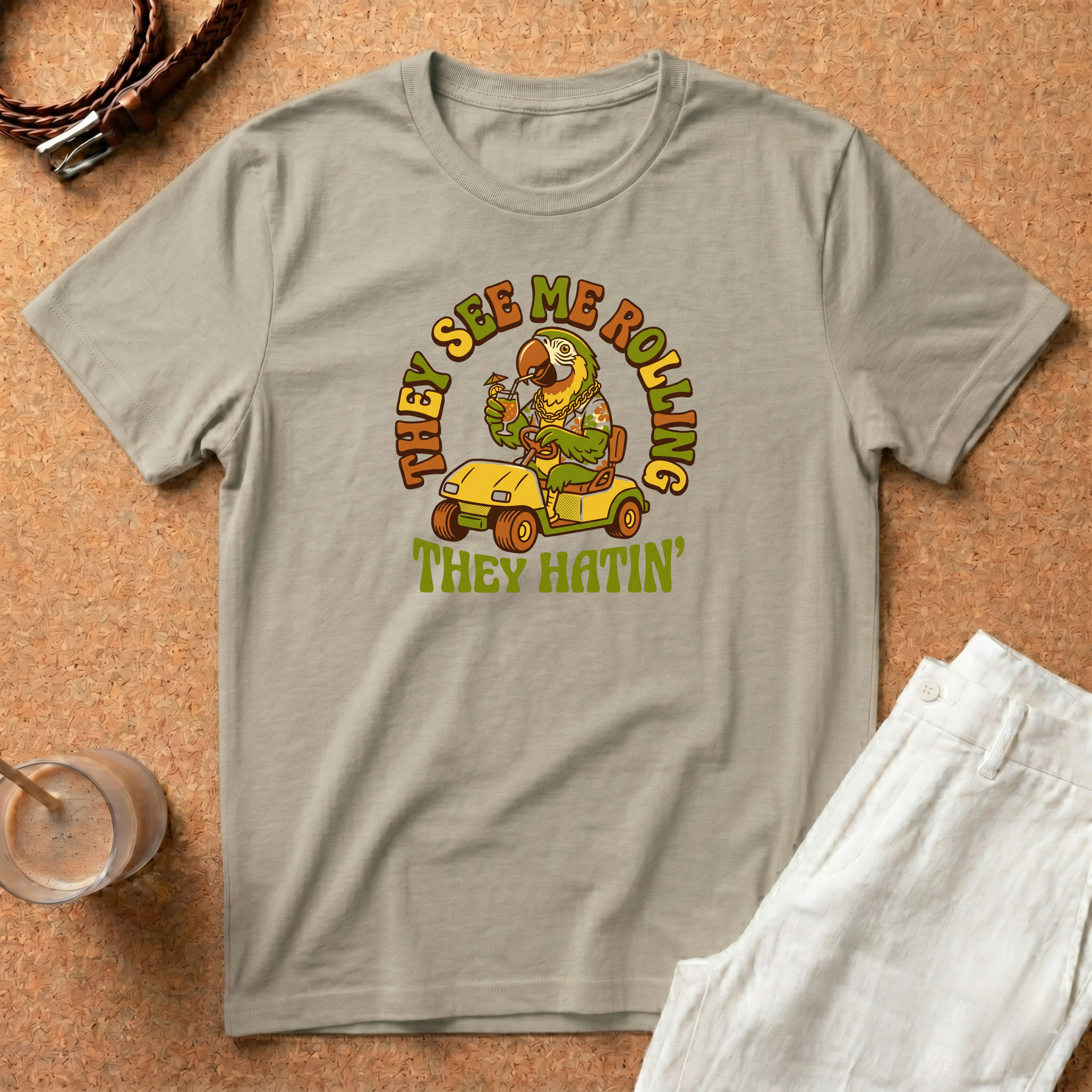 They See Me Rolling They Hatin' T-Shirt — Retro Golf Cart Humor Tee