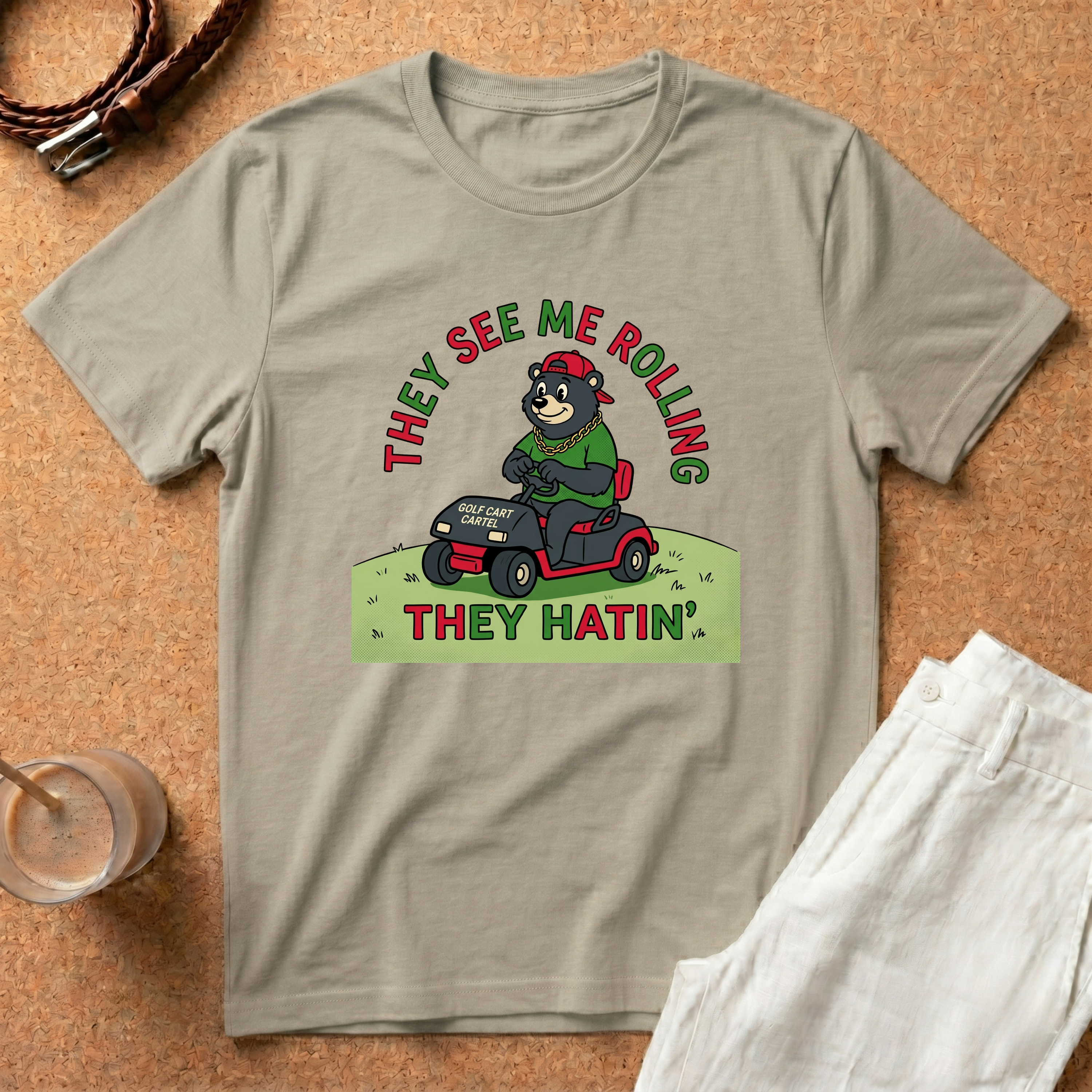 They See Me Rollin' They Hatin' T-Shirt — Funny Golf Cart Bear Graphic Tee