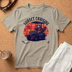 Sunset Cruising T-Shirt — Raccoon Driving Golf Cart Retro Sunset Tee