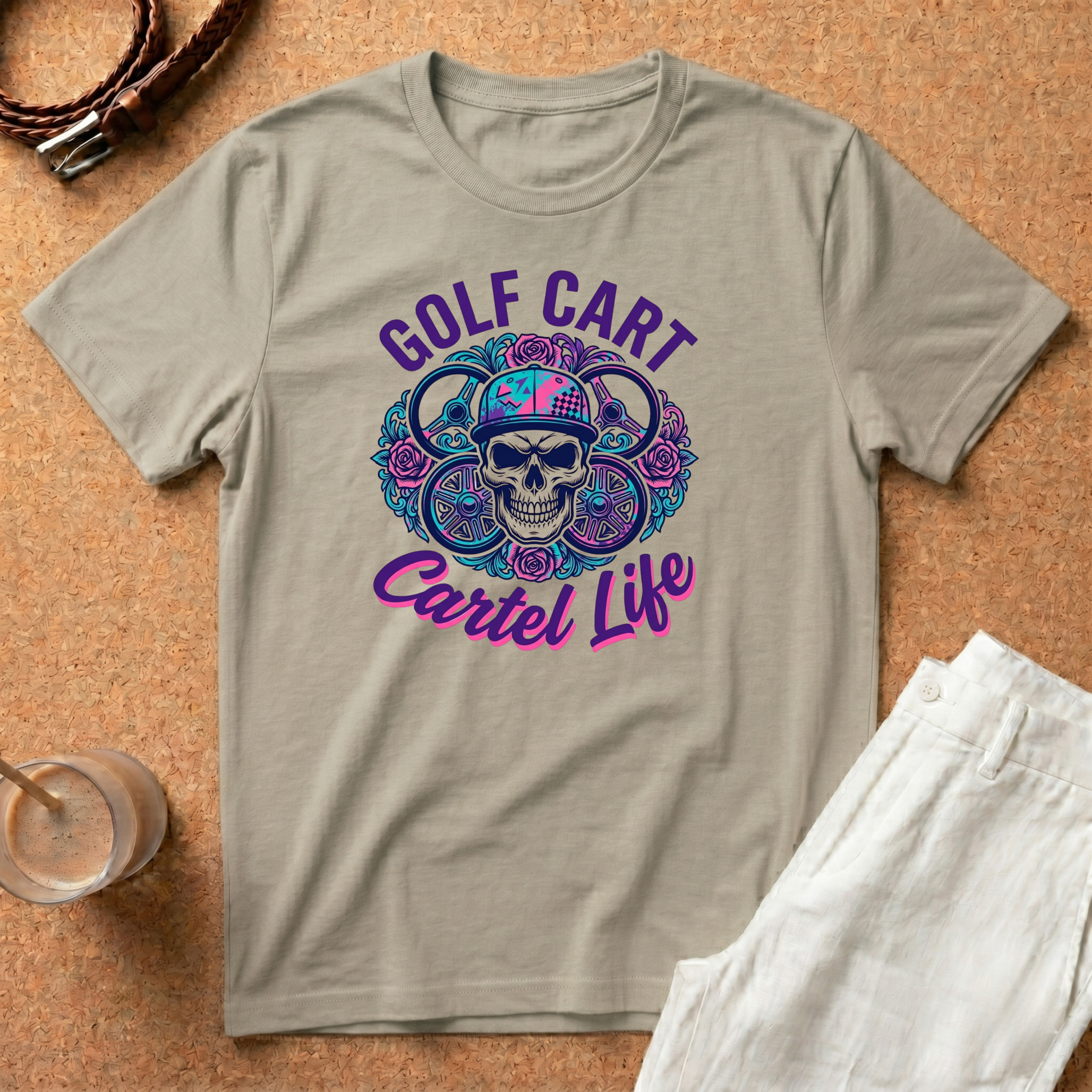Golf Cart T-Shirt — "Cartel Life" Skull & Floral Graphic Tee