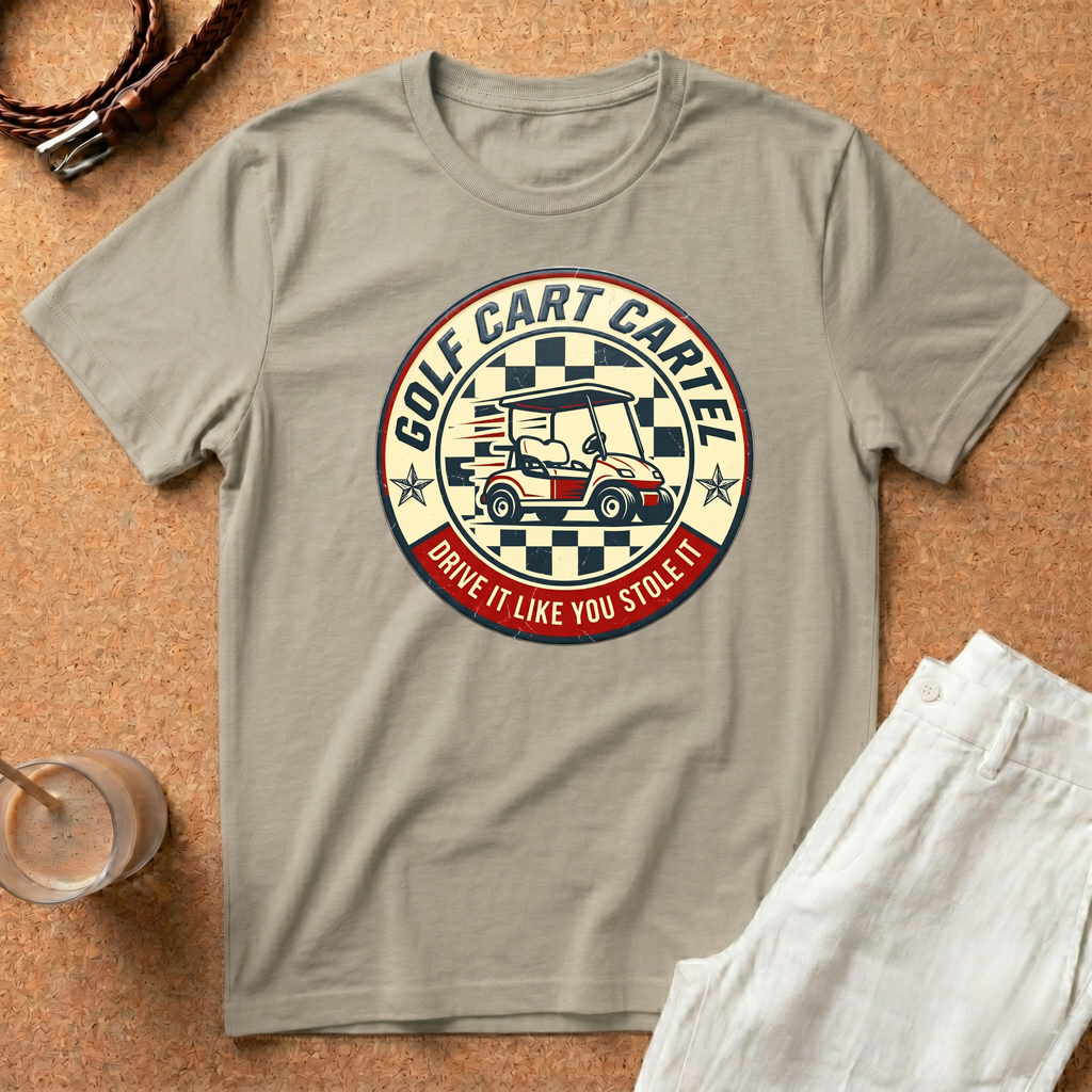 Golf Cart Cartel T-Shirt — "Drive It Like You Stole It" Vintage Golf Tee