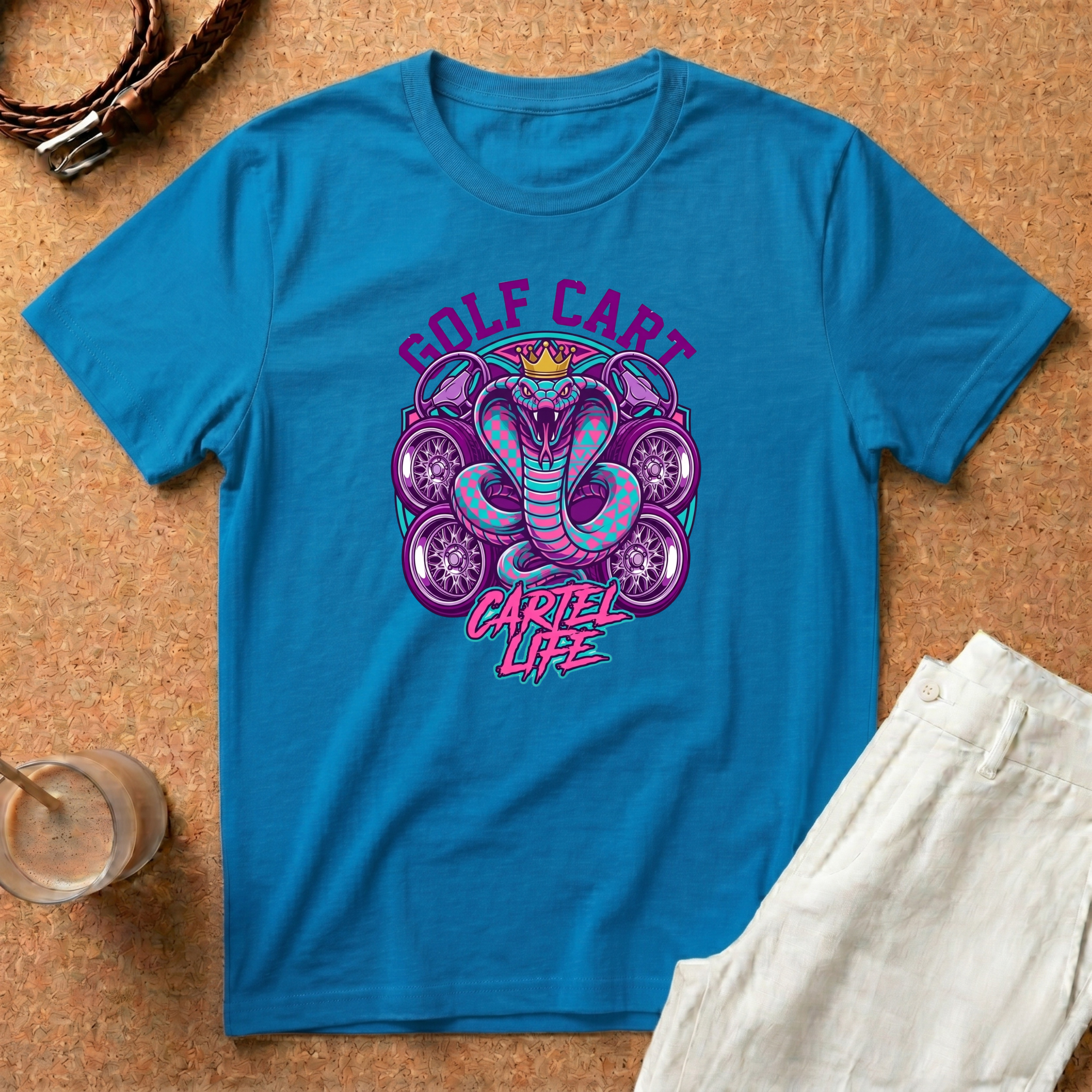 Golf Cart Cobra T-Shirt — 'Cartel Life' Retro Golfing Graphic Tee