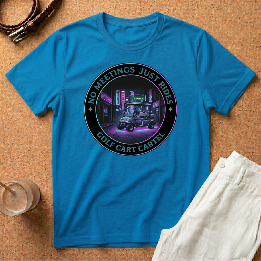 T-Shirt - 'No Meetings Just Rides' Neon Golf Cart Crew Tee