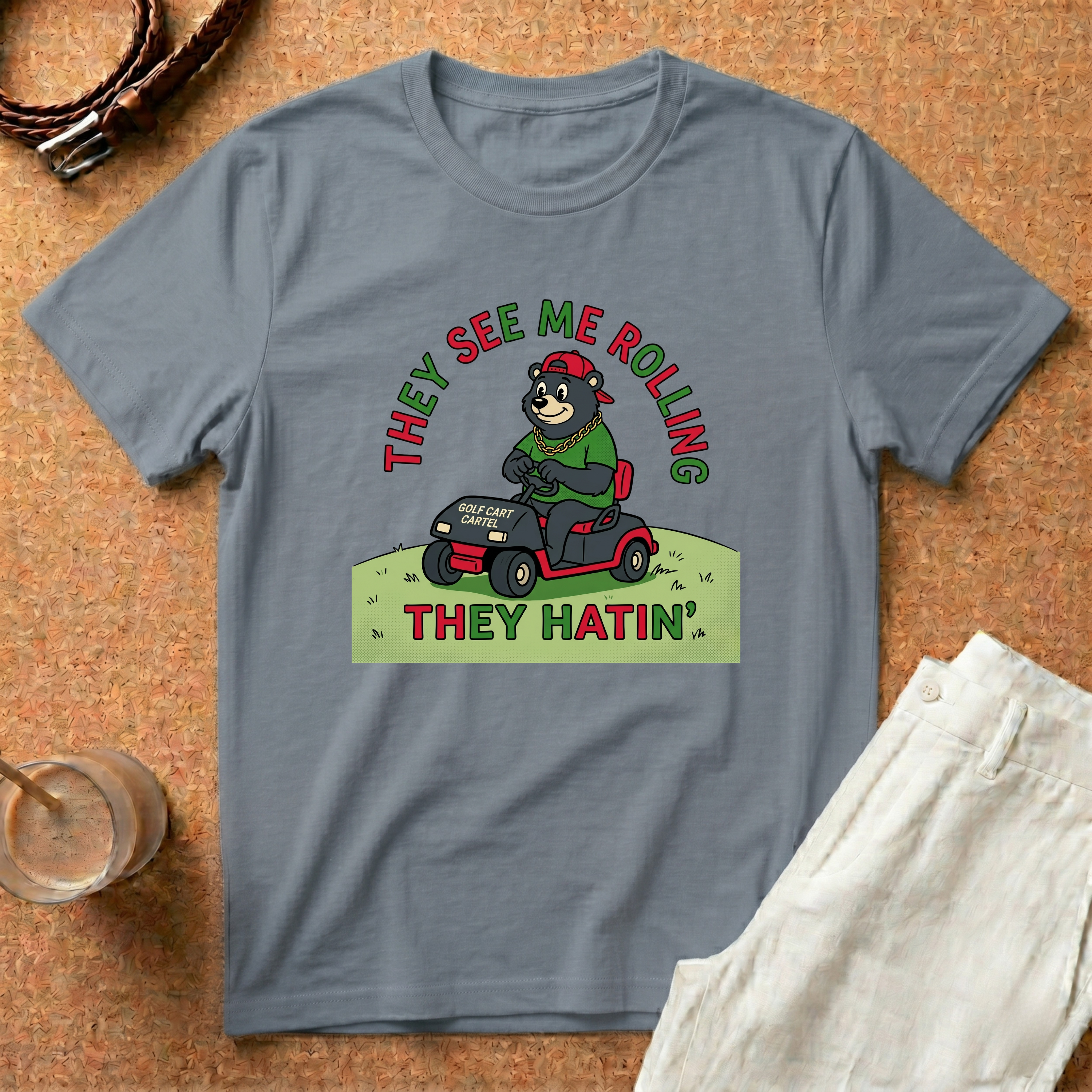 They See Me Rollin' They Hatin' T-Shirt — Funny Golf Cart Bear Graphic Tee