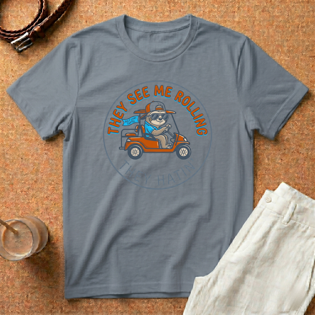 They See Me Rolling Golf Cart T-Shirt — Funny Sloth ‘They Hatin’ Design